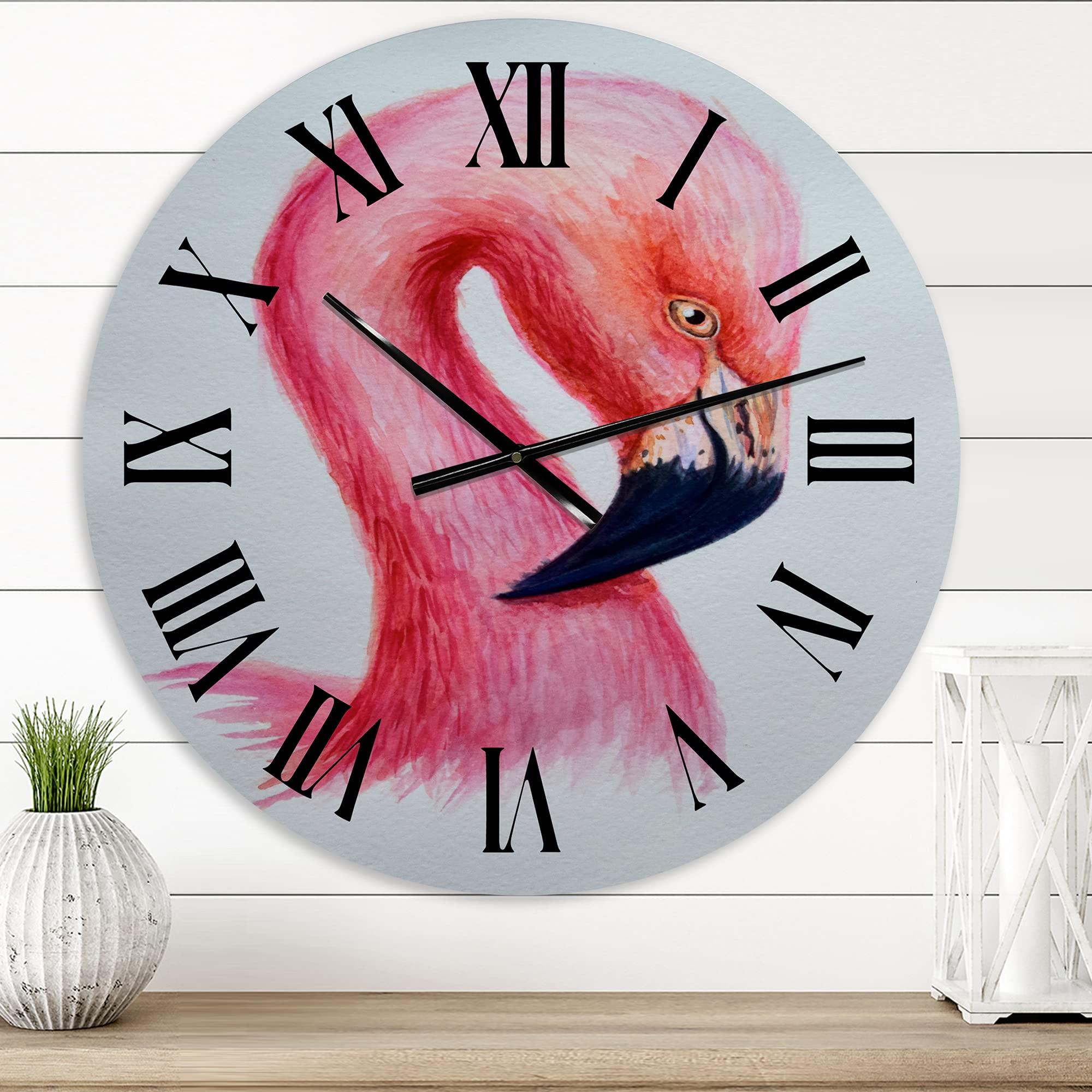 Farmhouse Wall Clock with Pink Flamingo Design - Large Decorative Wall Clock for Living Room, Kitchen, Bedroom - Rustic Home Decor & Unique Gift Idea