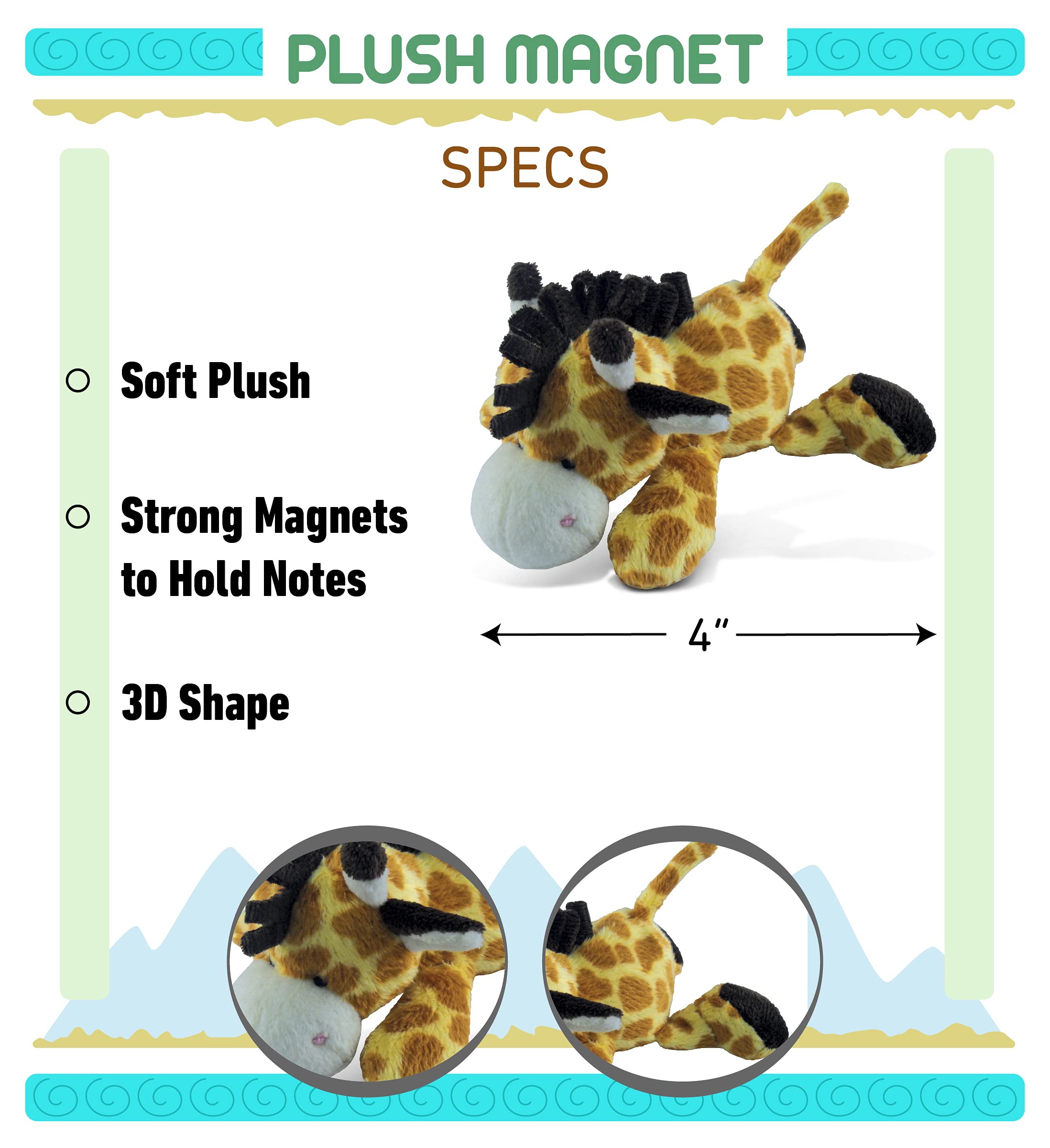 CoTa Global 4 Inch Fluffy Yellow Giraffe Plush Refrigerator Magnet - Cute Wildlife Stuffed Animal Fridge Decor for Kitchen, Office & Lockers | Perfect for Home Decor, Gift Giving & Adding Playful Charm to Metal Surfaces