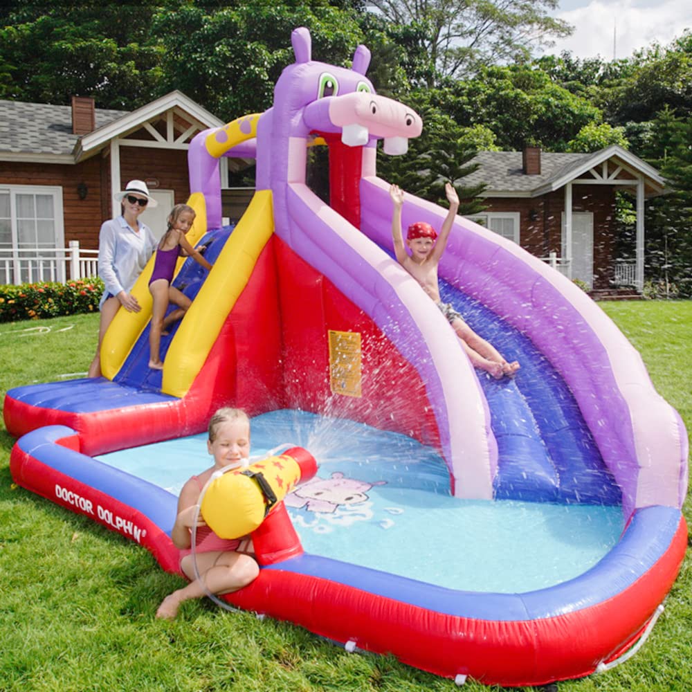 **Doctor Dolphin Inflatable Bounce House with Water Slide - Kids & Toddler Indoor/Outdoor Bouncy Castle, 450W Blower Included - Fun for Backyard, Birthday Parties, Summer Water Parks (Wet & Dry Use)**