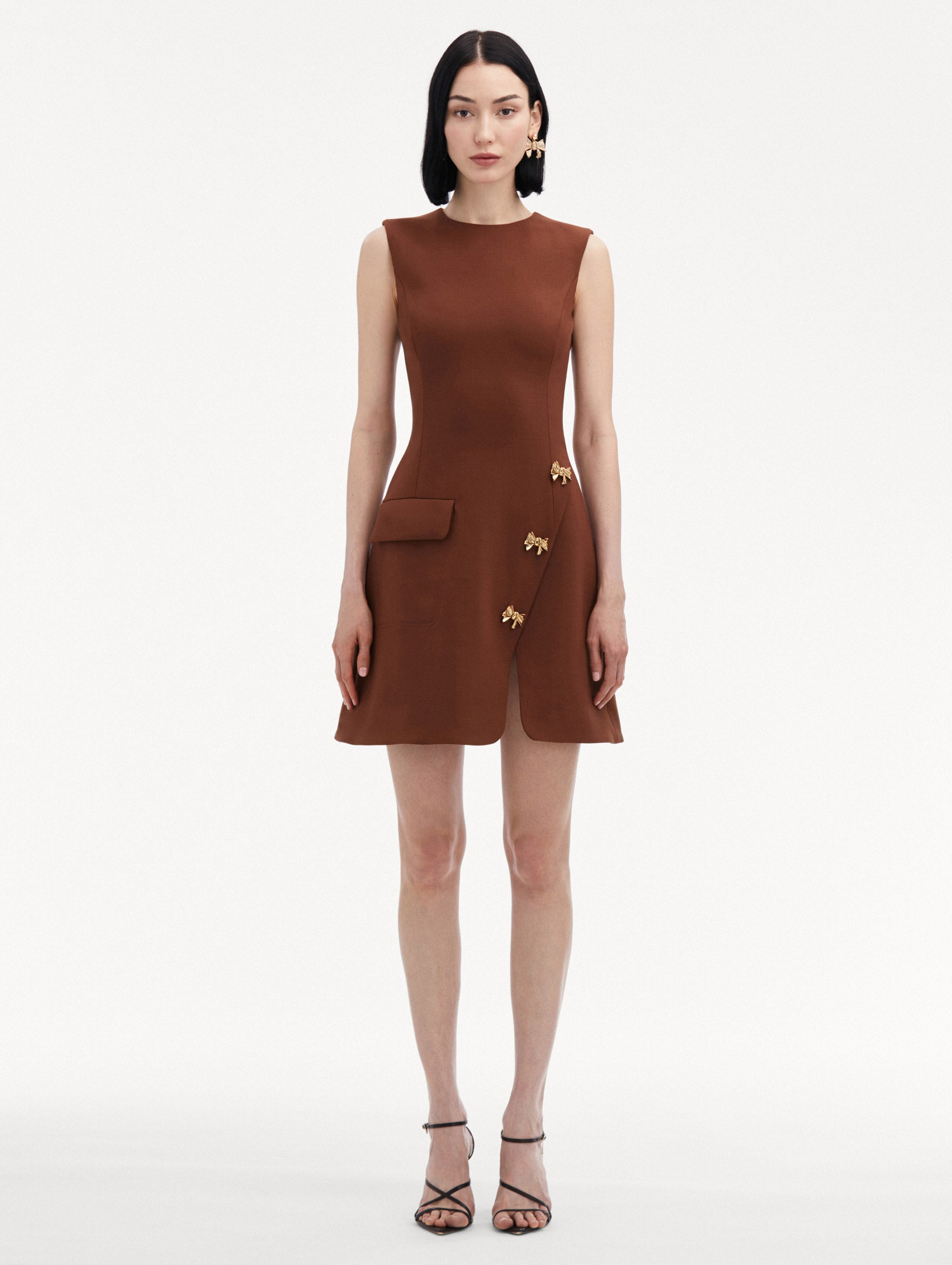 Elegant Bow Button Split Skirt Dress for Women - Flowy Midi Dress with Front Slit for Casual & Party Wear