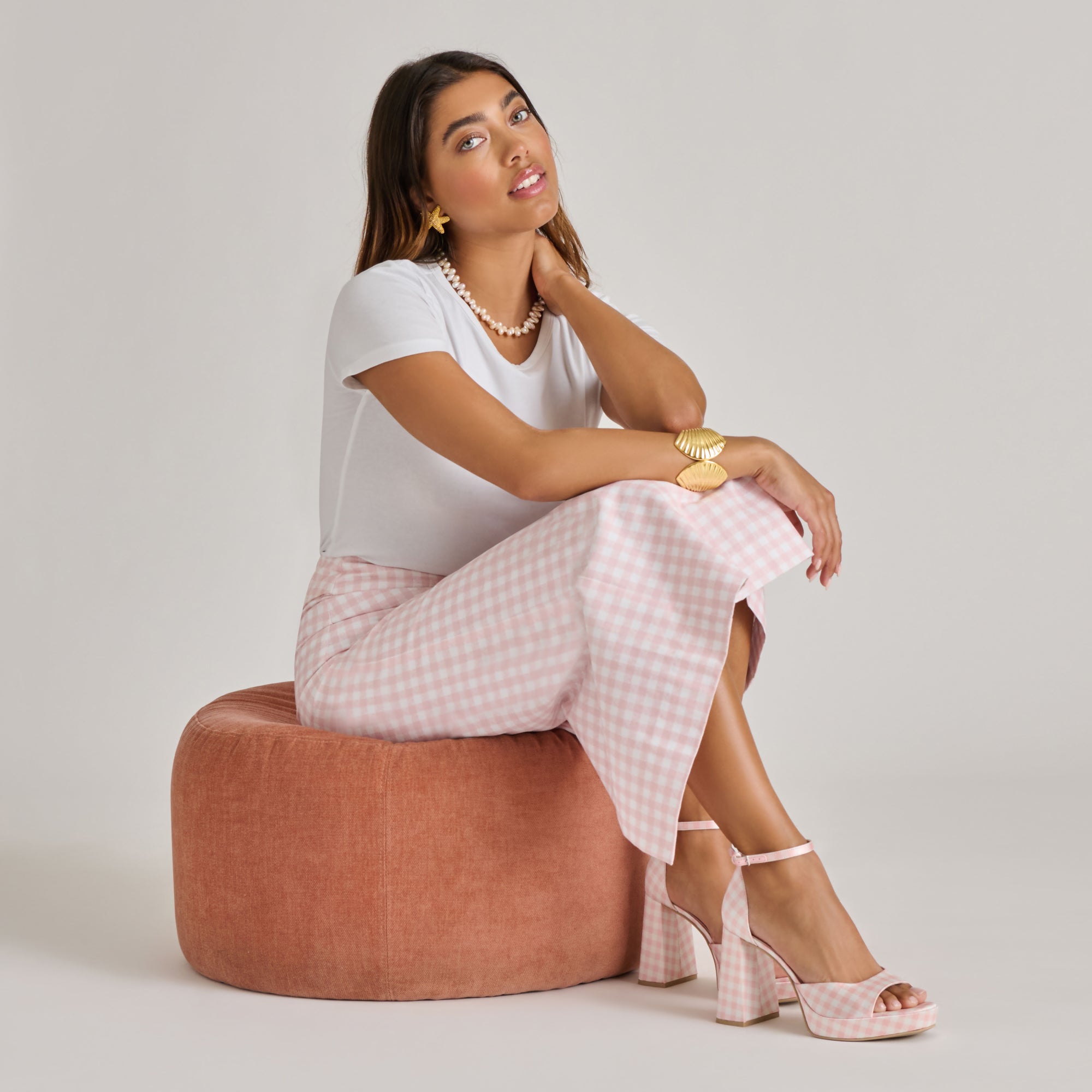 PANDRO X BYRDIE Women's Golf Heels in Pink Plaid Gingham - Comfortable & Stylish Golf Shoes for Women on the Course & Casual Wear