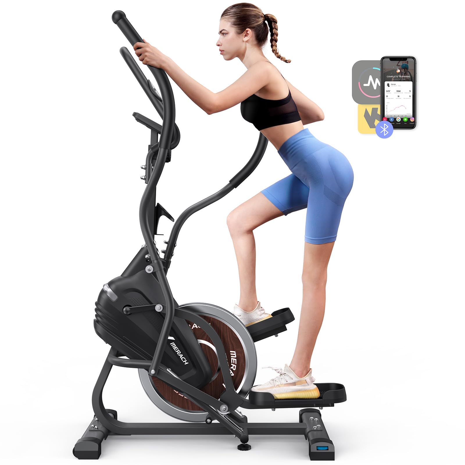 MERACH 3-in-1 Elliptical Machine for Home - Magnetic Resistance Cardio Climber with 16 Levels, Stepping Trainer & MERACH App Connectivity | Compact Exercise Equipment for Small Spaces | Perfect for Home Gym, Apartment Workouts & Full-Body Training