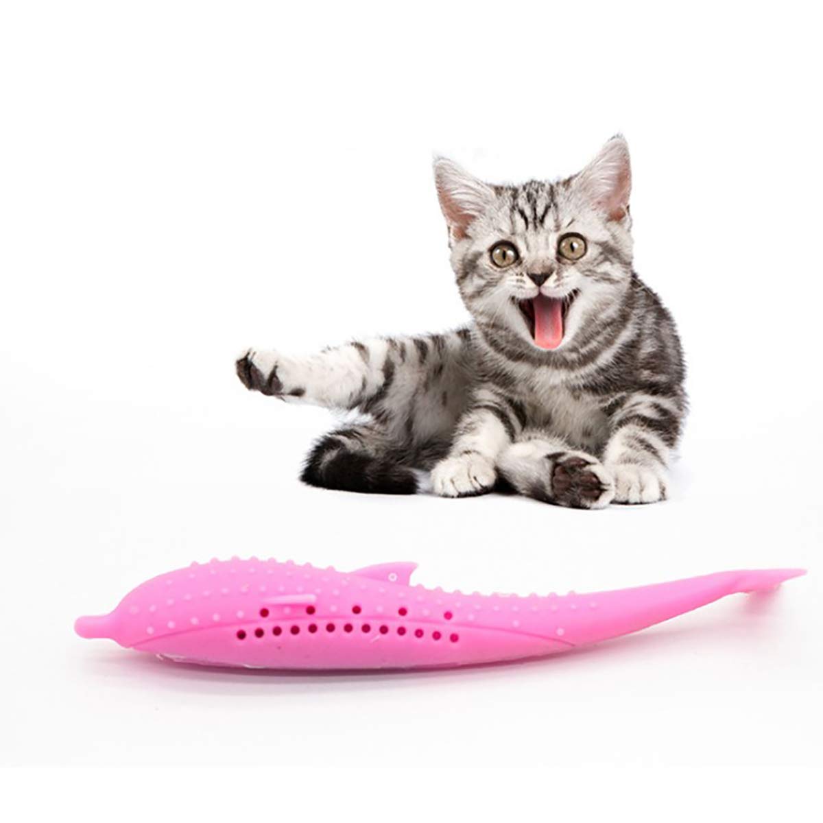 **XINJIA Fish-Shaped Cat Toothbrush & Catnip Toy – Interactive Chewing Toy for Cats, Refillable Catnip, Dental Care & Play – Perfect for Indoor Play, Teething Kittens & Boredom Relief**