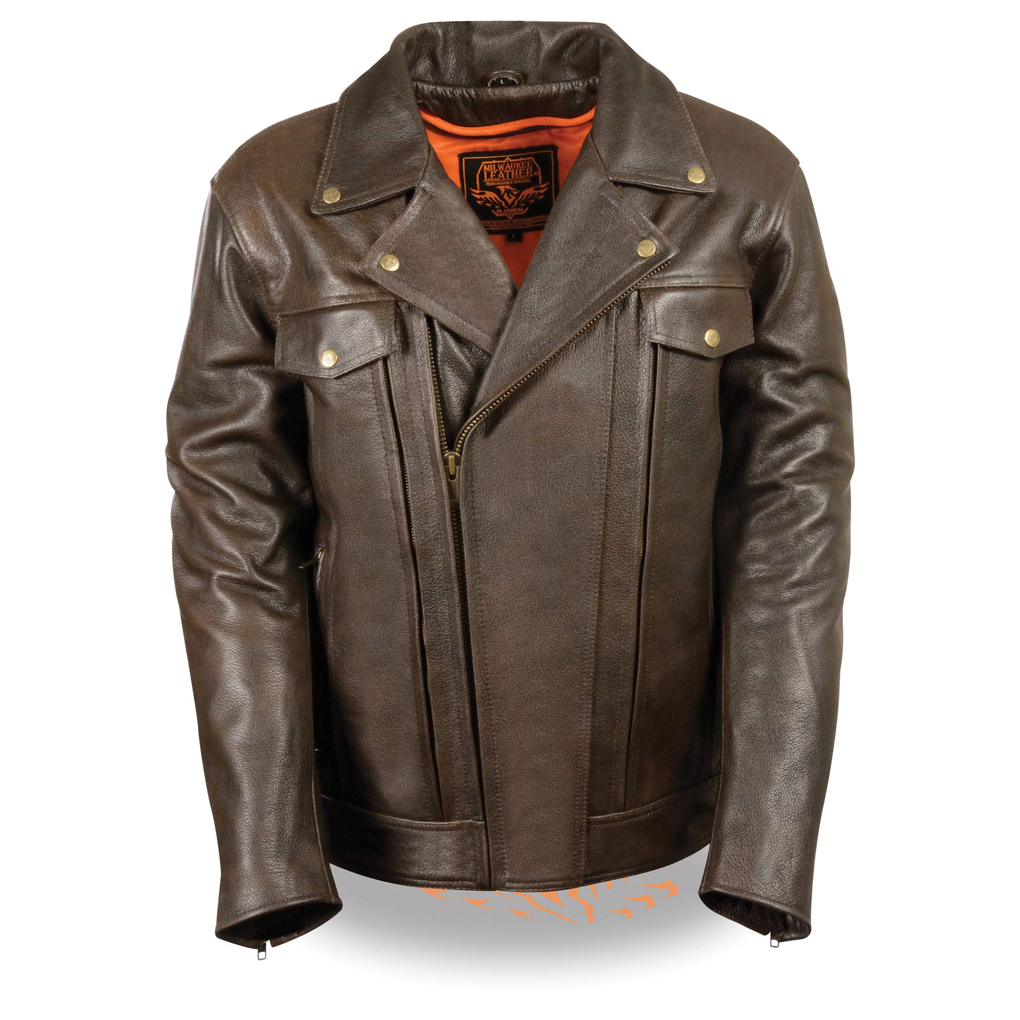 Milwaukee Leather Men's Motorcycle Jacket with Utility Pockets - Vintage Brown Genuine Leather MLM1522 - Perfect for Riding, Commuting & Outdoor Adventures