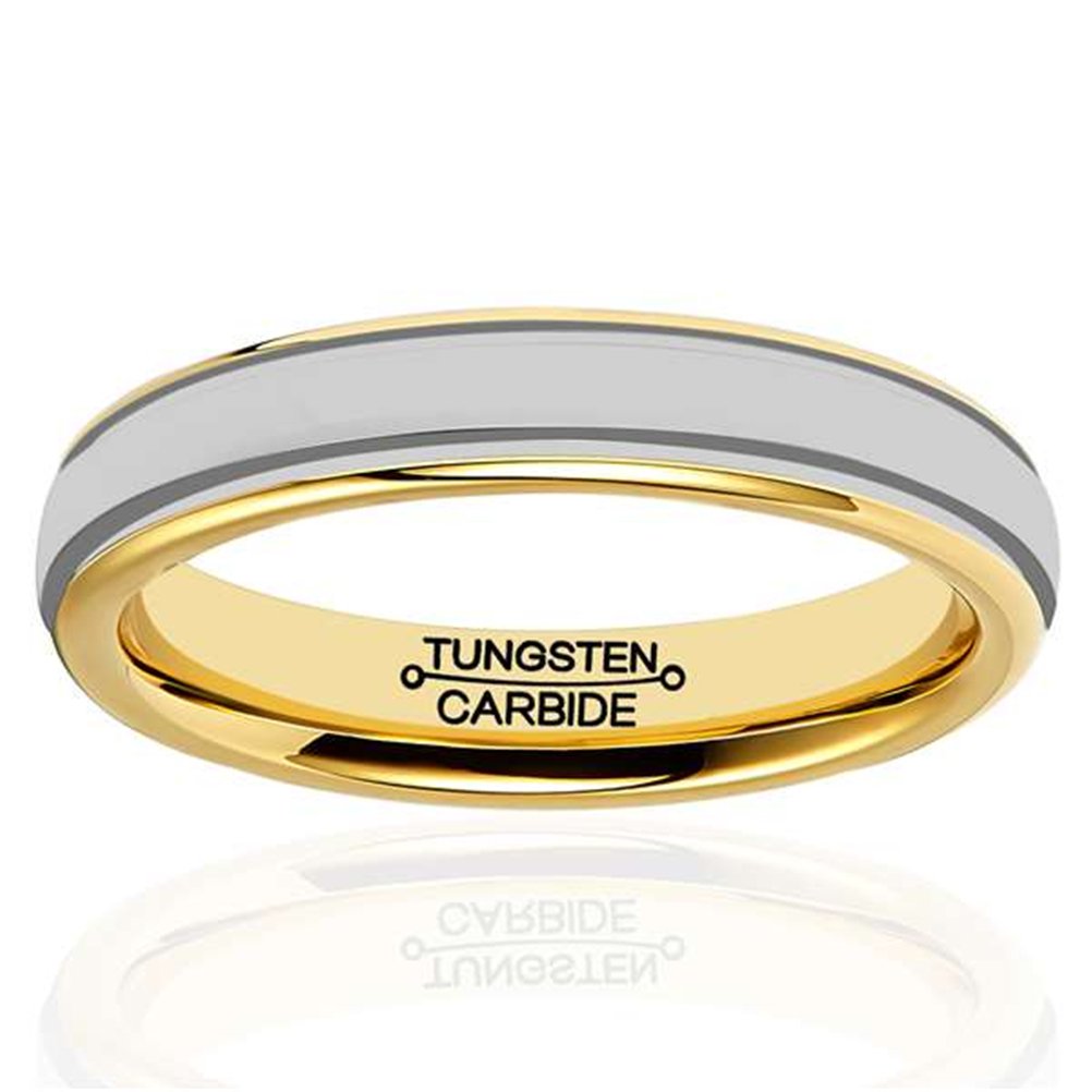 4mm Tungsten Carbide Wedding Ring for Men & Women - 18K Gold Plated Engagement Band with Domed Design, High Polish & Comfort Fit - Perfect for Anniversaries, Proposals & Everyday Wear