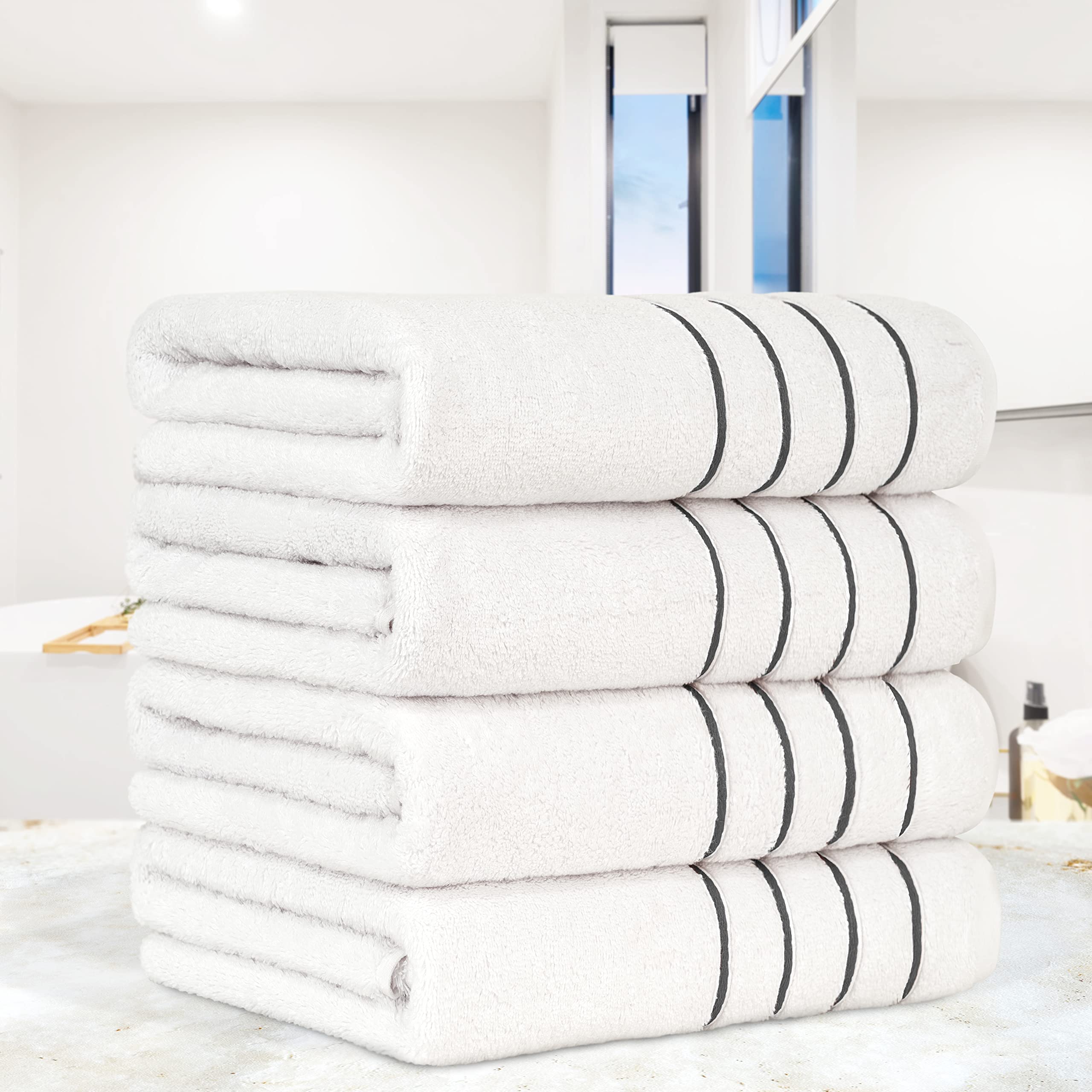 4-Pack Premium Turkish Cotton Bath Towels - 100% Pure Cotton, 27x54 Inches, Soft & Absorbent Dark Gray Bath Towel Set for Spa, Gym & Luxury Bathroom Use