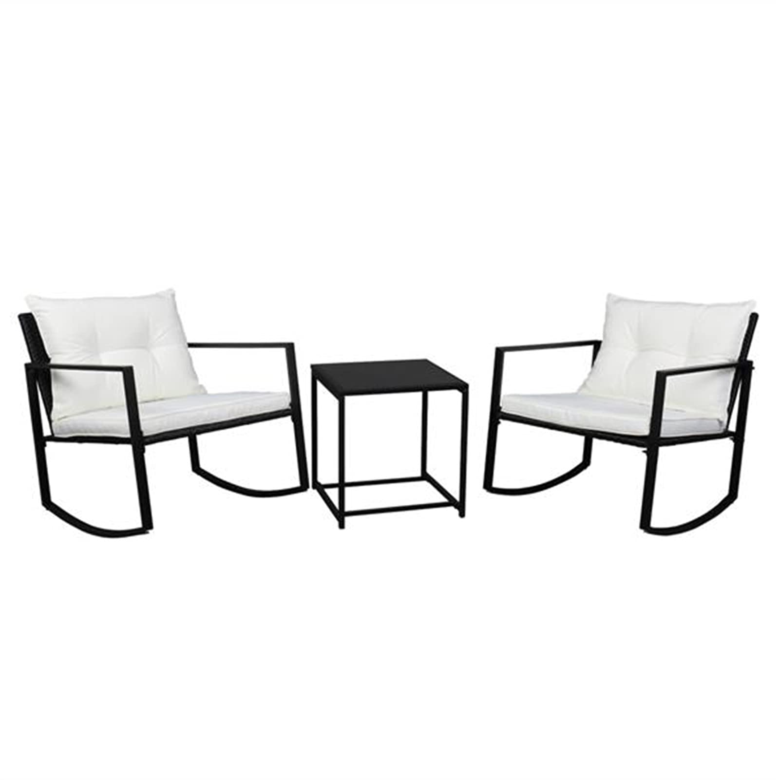 XIULAIQ 2-Piece Coffee Table & 1-Piece Exposed Rocking Chair 3-Piece Outdoor Furniture Set in Black - Perfect for Patio, Garden, and Backyard Relaxation