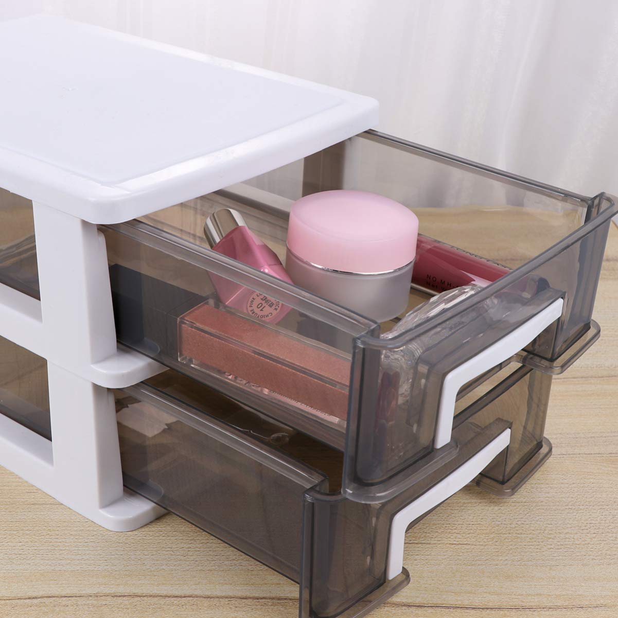 BESPORTBLE Double-Layer Plastic Storage Cabinet - Portable Multifunctional Drawer Organizer for Closet, Bedroom & Office (White Frame with Transparent Black Drawers) - Perfect for Home Organization & Small Space Storage Solutions