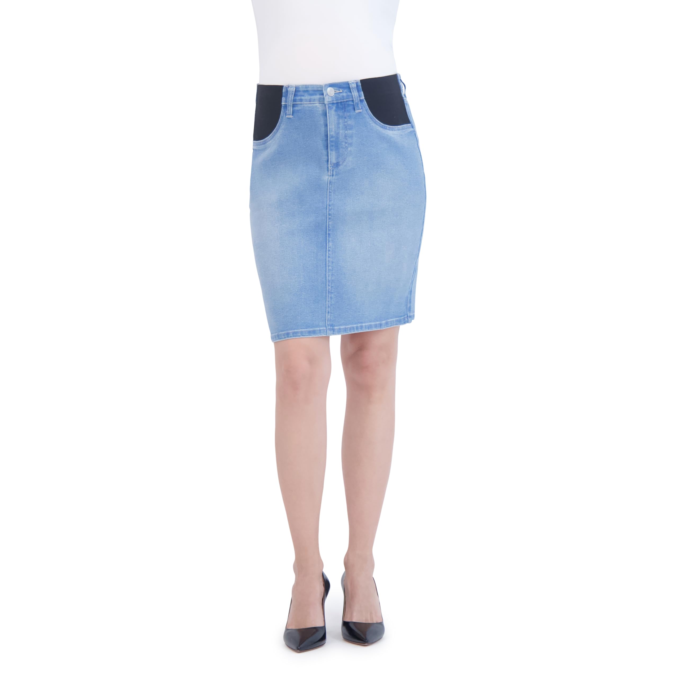 Savi Parker Denim Maternity Pencil Skirt with Pockets - Stretch Comfort Fit Pregnancy Jean Skirt for Work, Casual & Special Occasions