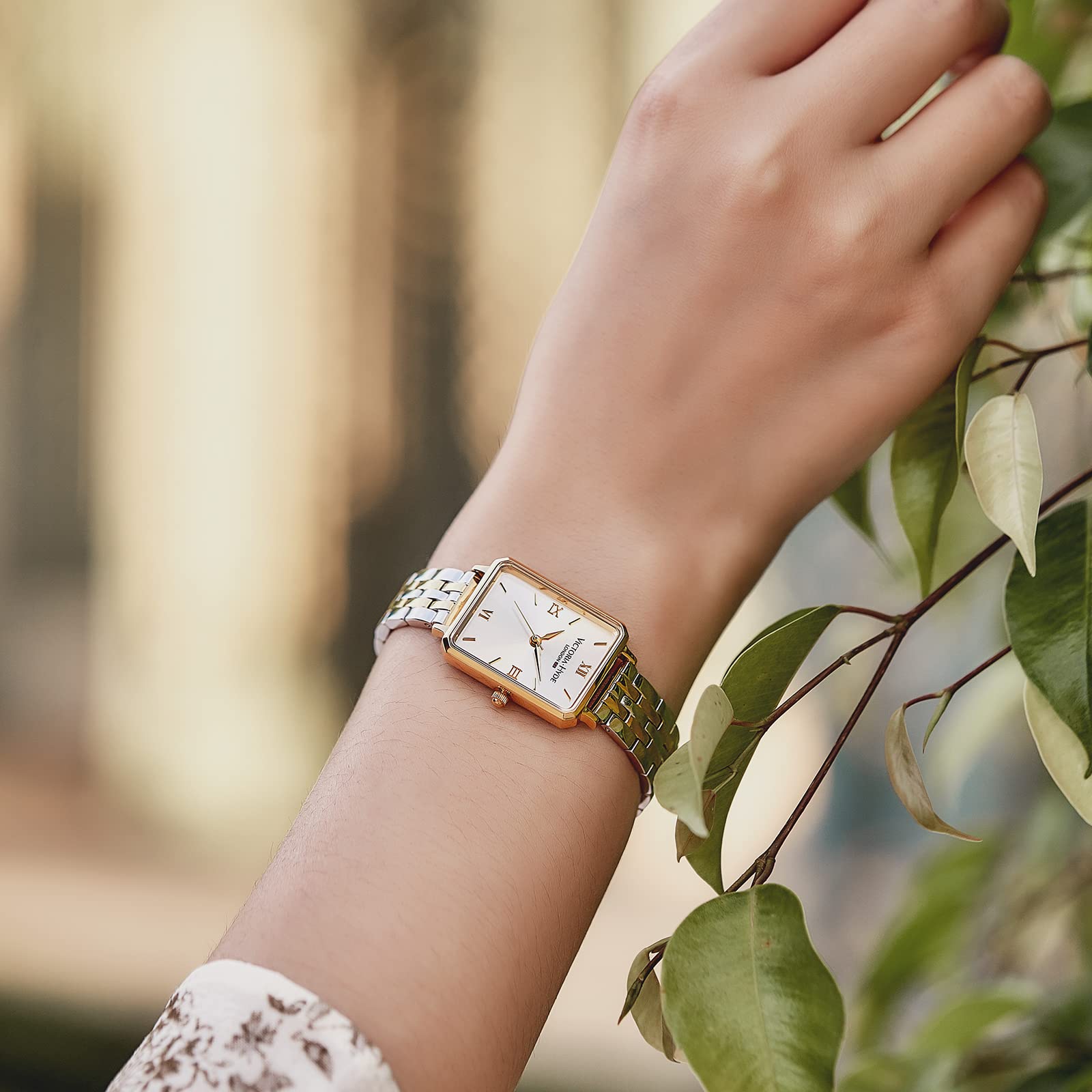 VICTORIA HYDE Two-Tone Women's Watch | Classic Rectangular Silver & Gold Stainless Steel Watch for Women | Elegant Dress Watch for Office, Party & Everyday Wear