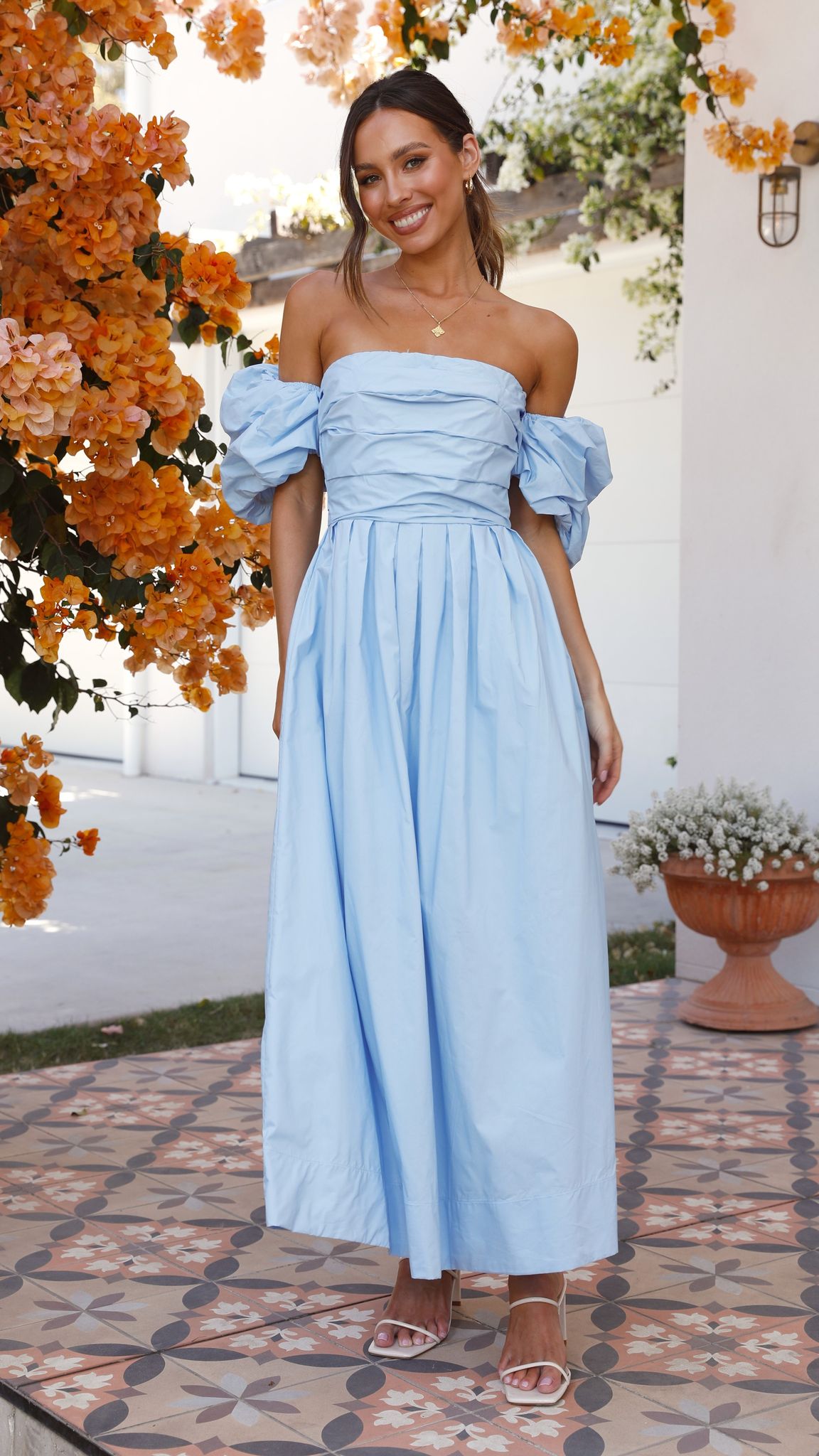 Caelius Midi Dress for Women - Light Blue Flowy Summer Dress for Beach, Wedding & Casual Outings