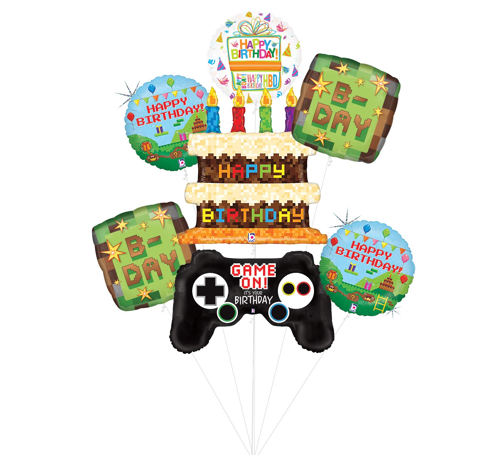 Minecraft Birthday Party Decorations - Pixelated Cake & Game Controller TNT Balloon Bouquet Set for Video Game Themed Parties | Perfect for Kids' Birthday Decor, Gaming Events & Minecraft Fan Celebrations