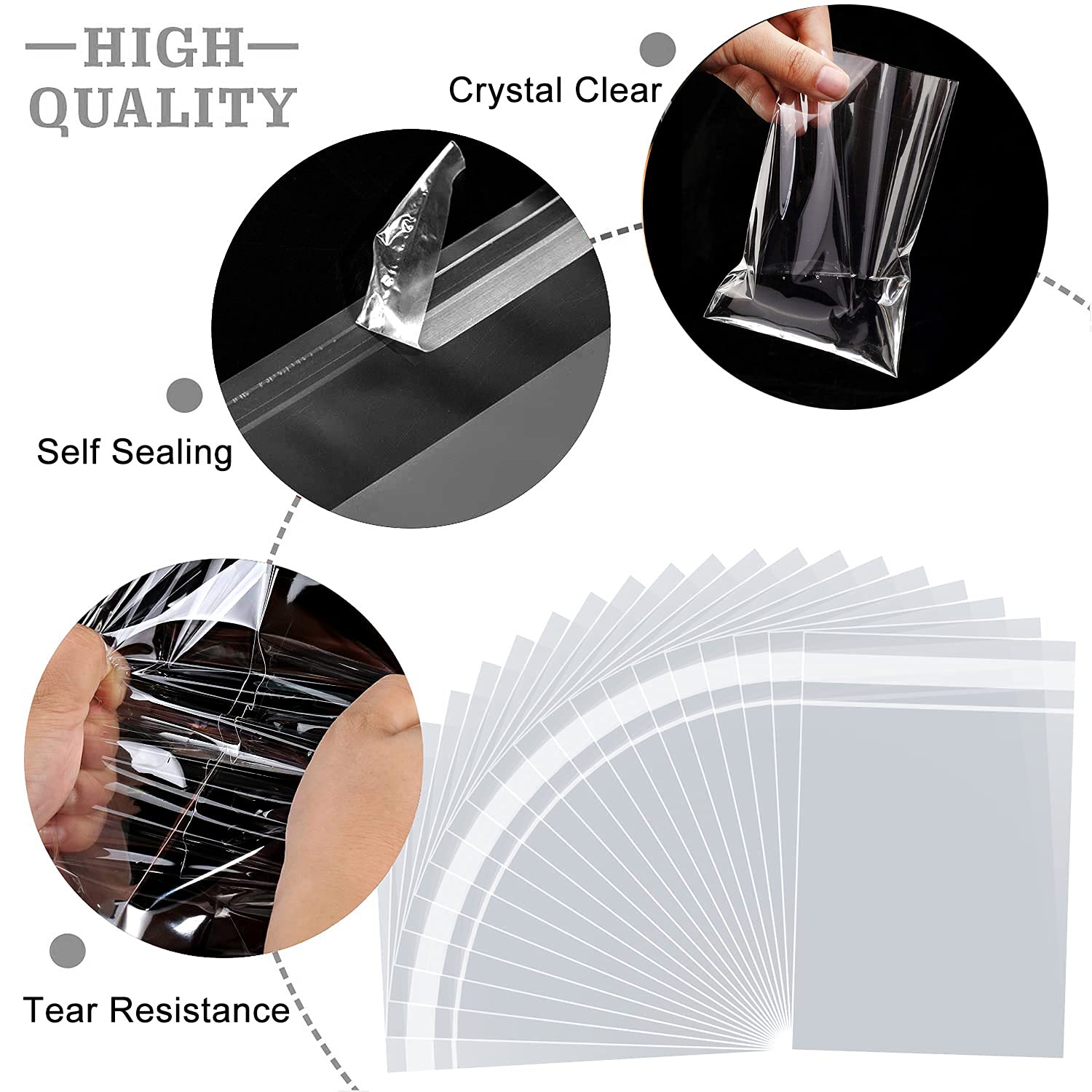 50 Pcs Clear Resealable Cellophane Bags 10