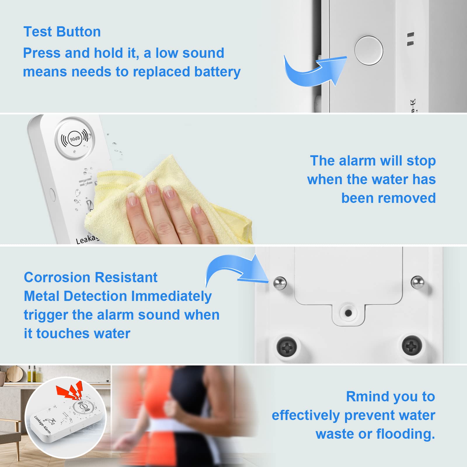 TOWODE Water Leak Detector with 90dB Alarm - Sensitive Leak Sensor for Kitchen, Bathroom, Basement (3 Pack) - Prevent Water Damage & Flooding in Home, RV, Laundry Room