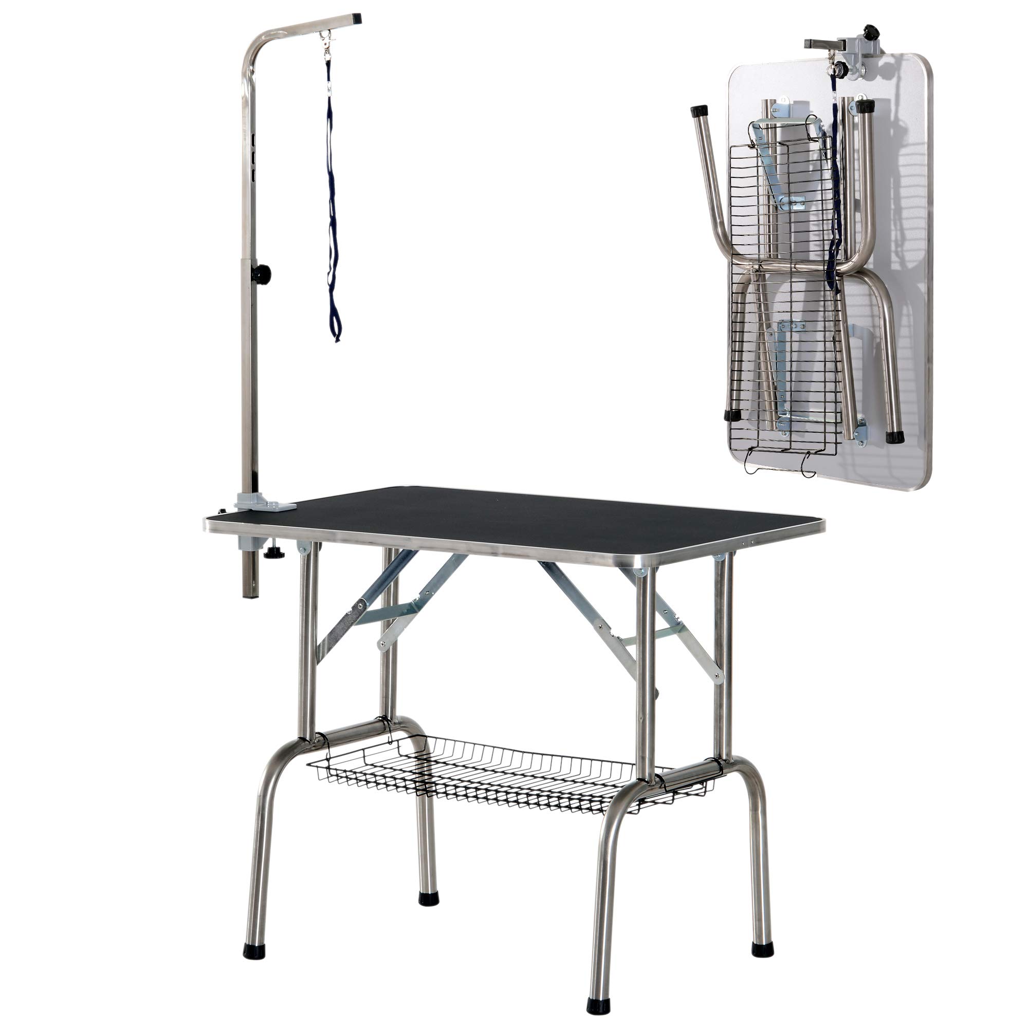 PawHut Adjustable Dog Grooming Table with Arm & Storage Shelf - Foldable Pet Grooming Station for Professional & Home Use - Perfect for Bathing, Trimming & Styling Small to Medium Dogs