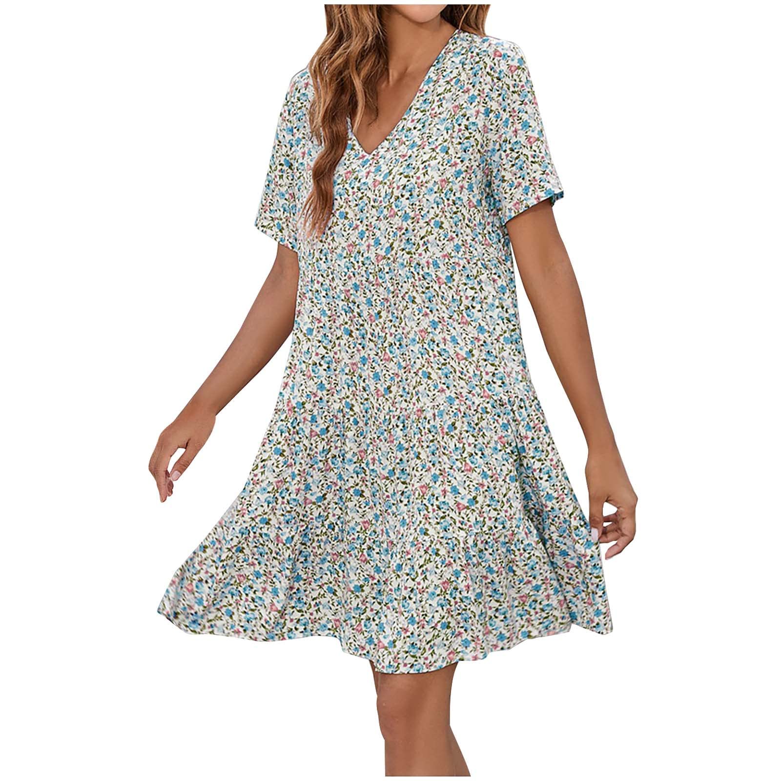 Boho Floral Print Summer Dress for Women - Casual Loose A-Line Midi Dress, Plus Size Beach Sun Dress | Perfect for Vacation, Outdoor Parties & Summer Getaways