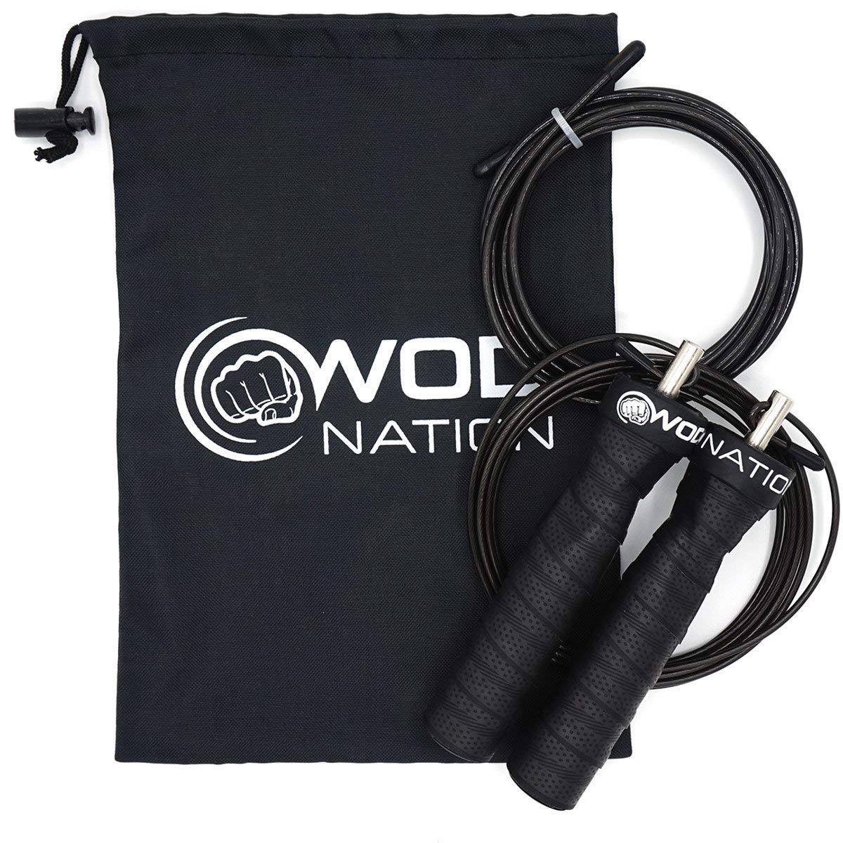 WOD Nation Attack Speed Skipping Rope - Adjustable Jump Rope for CrossFit & Boxing Training with Dual Cable System (Thick & 11ft Lightweight Cable) - Perfect for Home Gym, Cardio Workouts & Fitness Enthusiasts
