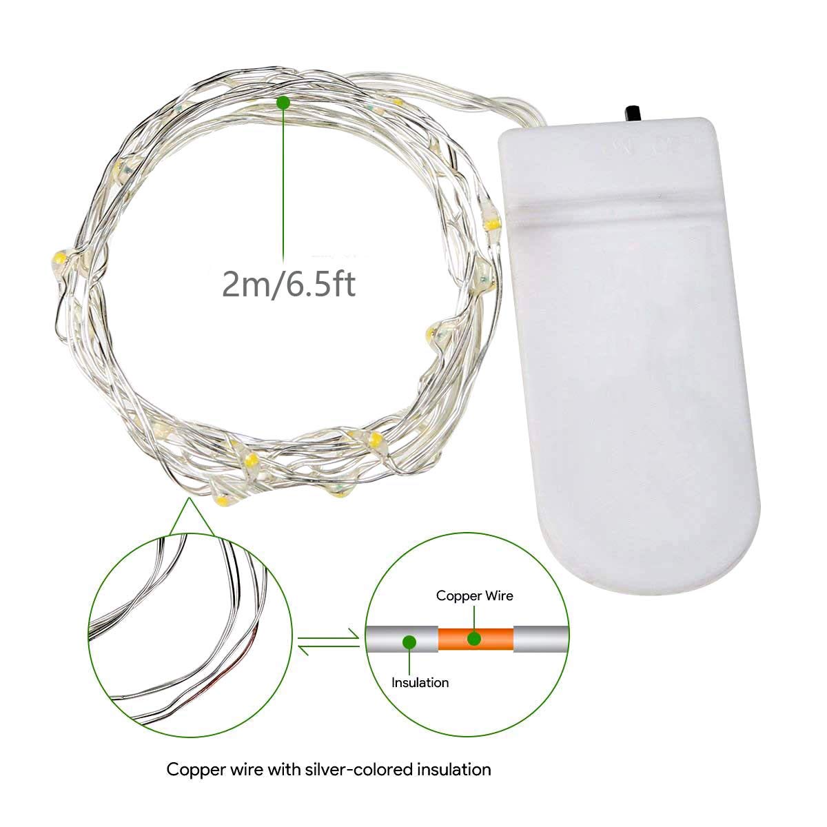 20 Pack Fairy Lights Battery Operated - 20 LED String Lights for Mason Jars, Waterproof Copper Wire Mini Lights (Warm White) | Perfect for Wedding Decor, Table Centerpieces, Party Lighting & Christmas Tree Ornaments