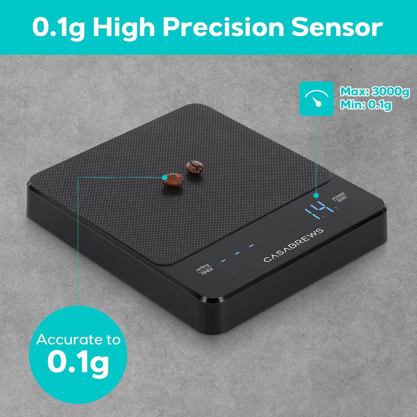 Premium CASABREWS Electric Coffee Grinder with Built-in Digital Scale - Fresh Ground Coffee for Espresso, French Press & Pour Over - Perfect for Home Baristas & Coffee Enthusiasts