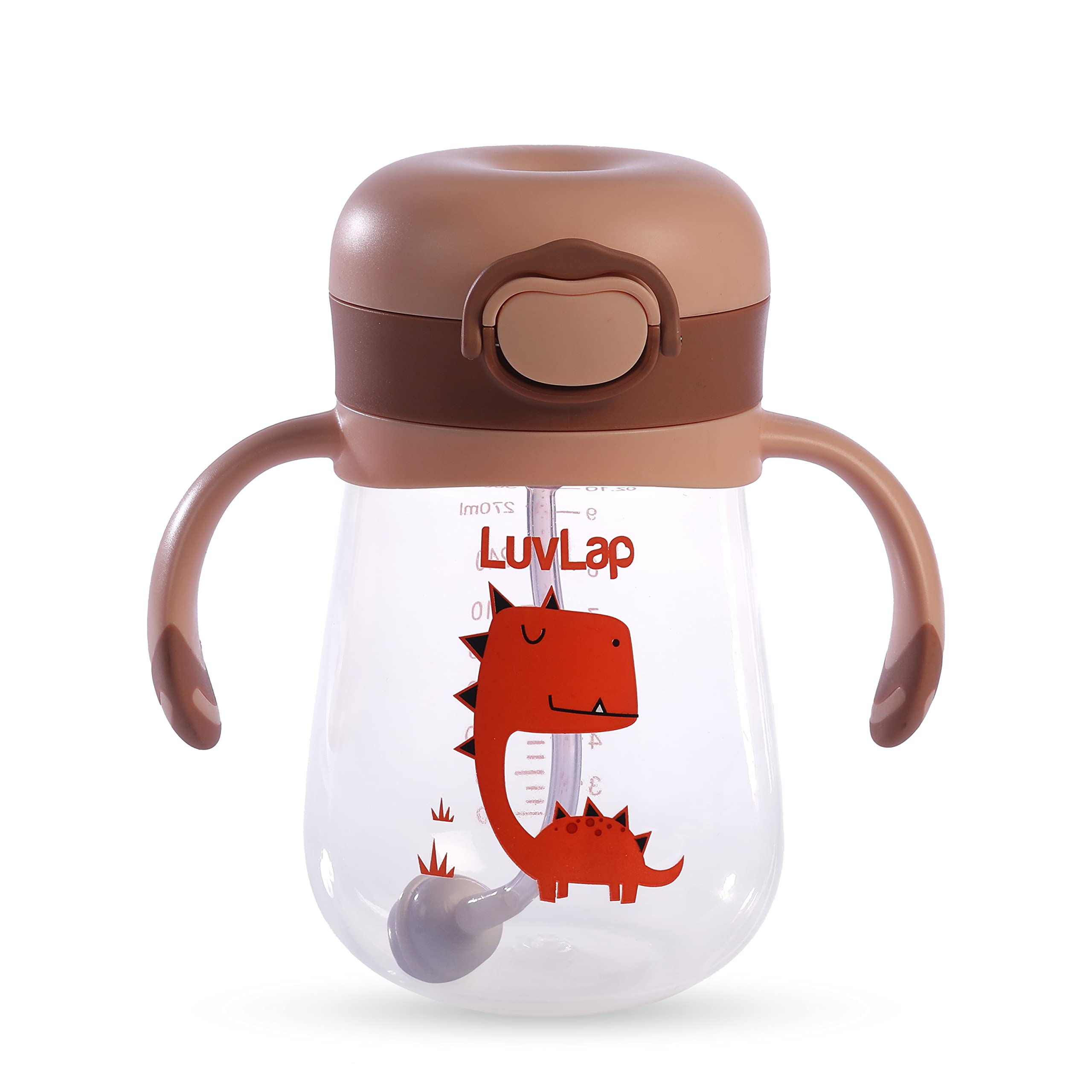 LuvLap Baby Bite-Resistant Soft Silicone Straw Sippy Cup with Handle & Weighted Straw - Anti-Spill Lock, BPA-Free, 300ml (6+ Months) - Perfect for On-the-Go Feeding, Travel & Learning Independent Drinking (Brown)