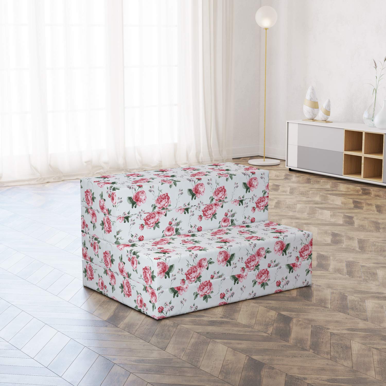 Ambesonne Rose Foldable Mattress - Pink Blossom English Floral Design, 74.8