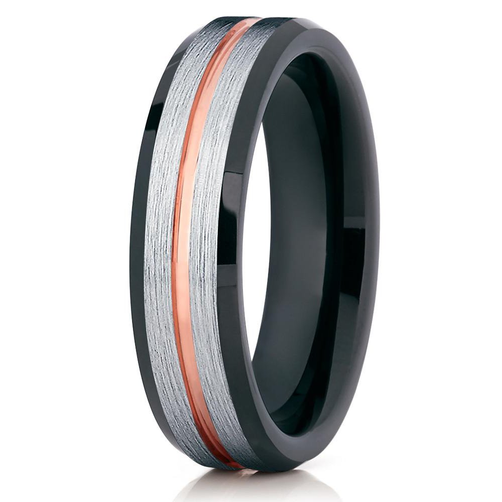 6mm Rose Gold Tungsten Wedding Band for Men & Women - Black Tungsten Carbide Ring with Comfort Fit - Anniversary, Engagement & Promise Ring - Durable & Scratch-Resistant Jewelry for Everyday Wear