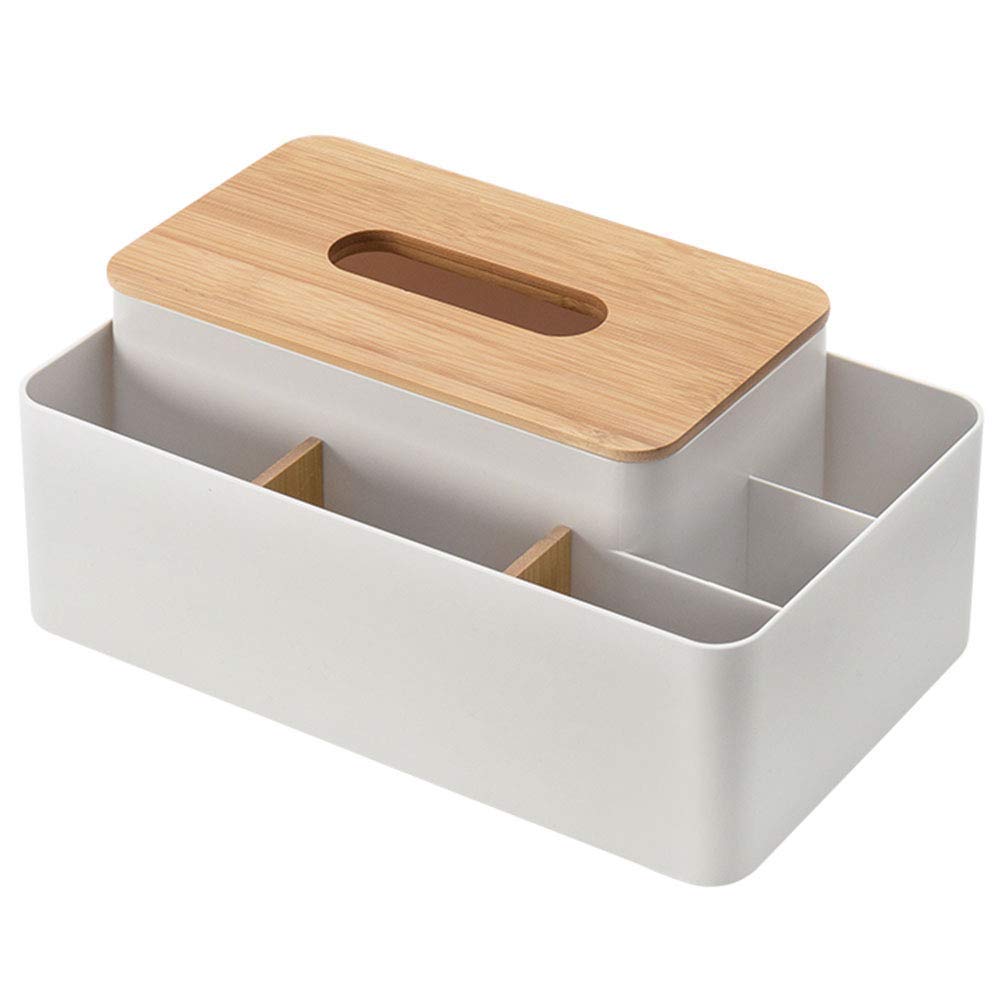 Multifunctional Wooden Desk Storage Box with Cover - Tissue Box Holder, Remote Control Organizer for Home & Office - Perfect for Desk Organization and Living Room Storage