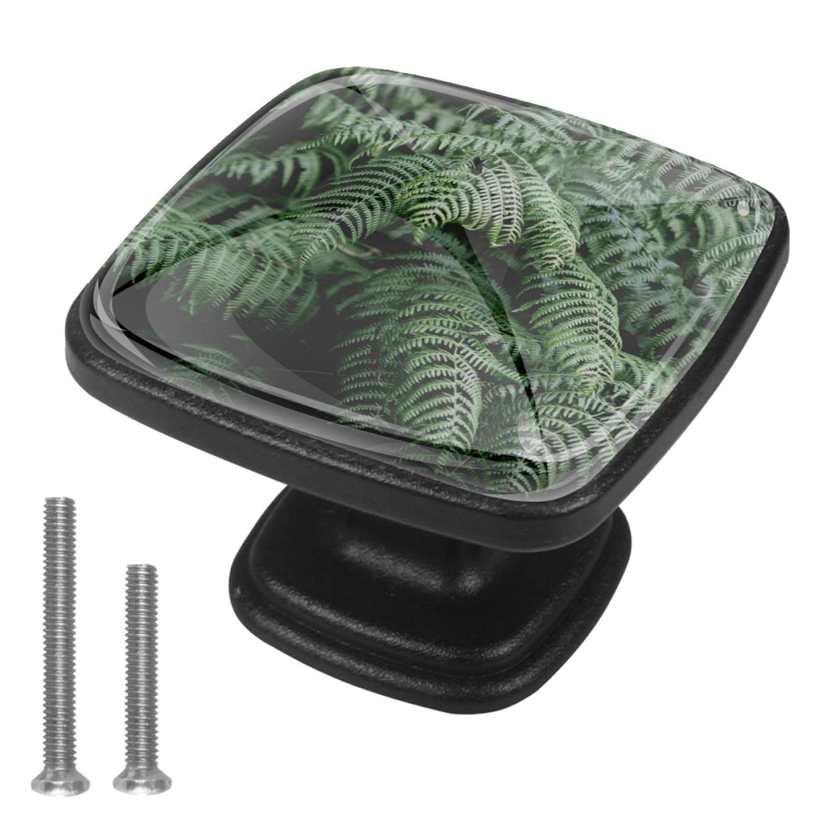Dark Fern Garden Botanical Kitchen Cabinet Knobs - 1.18 Inch Round Drawer Handles - 4 Pack Cabinet Hardware for Kitchen, Bathroom & Furniture Upgrade