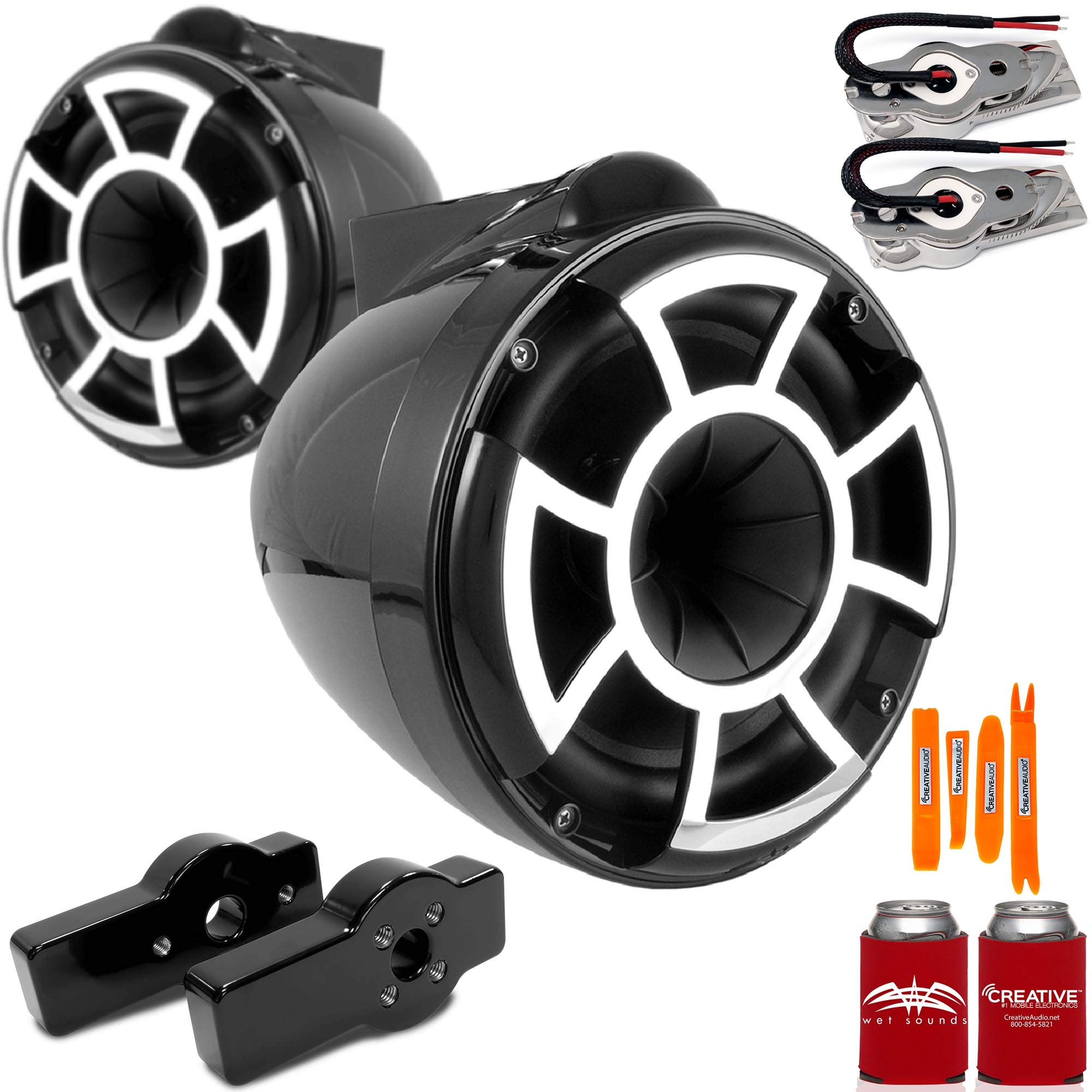 Wet Sounds REV8 8-Inch Black Swivel Mount Tower Speakers with Centurion Maximus Tower Adapters - Premium Marine Audio System for Boats, Wakeboarding & Water Sports