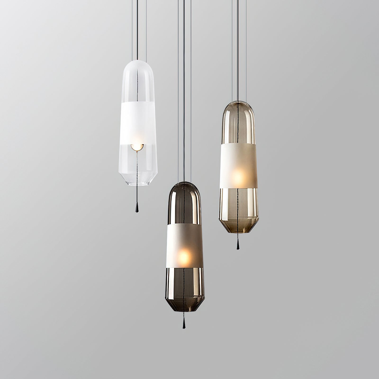 Modern Glass Pendant Light with Capsule Design - Elegant Hanging Fixture for Kitchen Island, Dining Room, or Bedroom Lighting