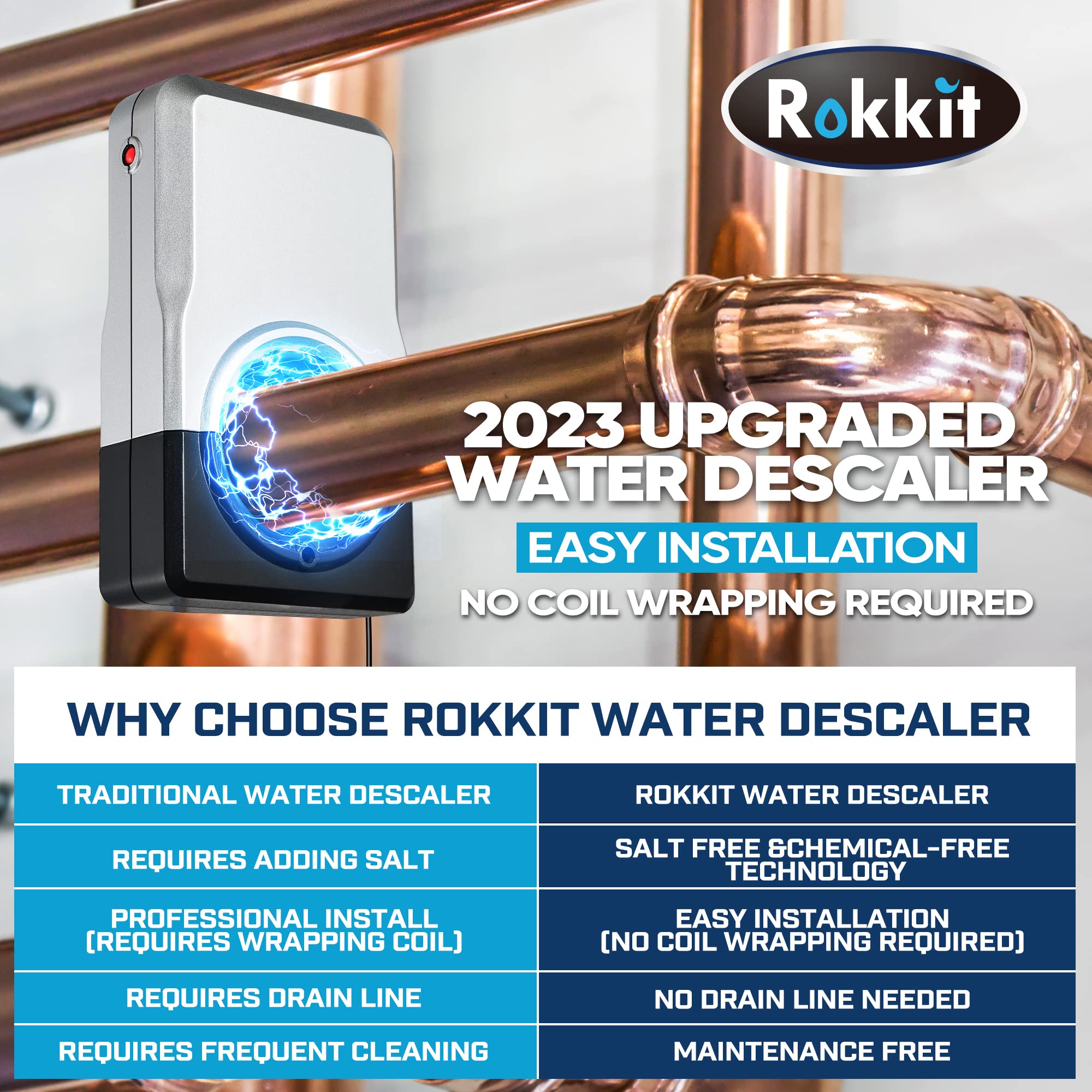 **Salt-Free Electronic Water Softener System - Whole House & RV Hard Water Conditioner for Pipes Up to 1.5