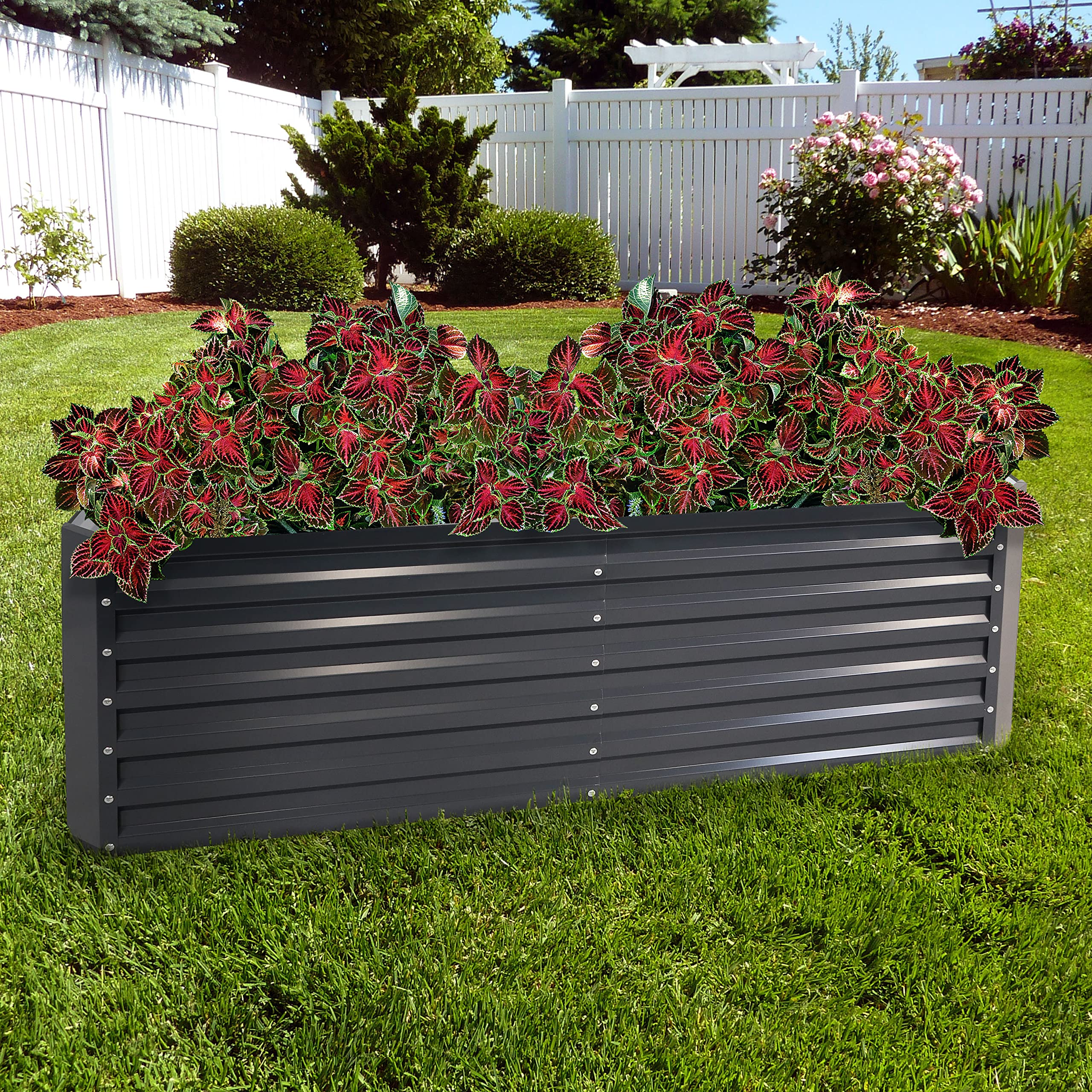 71-Inch Rectangular Raised Garden Bed Kit - Galvanized Steel Planter Box for Vegetables, Flowers & Herbs - Dark Gray Outdoor Gardening Solution for Backyard, Patio & Urban Farming