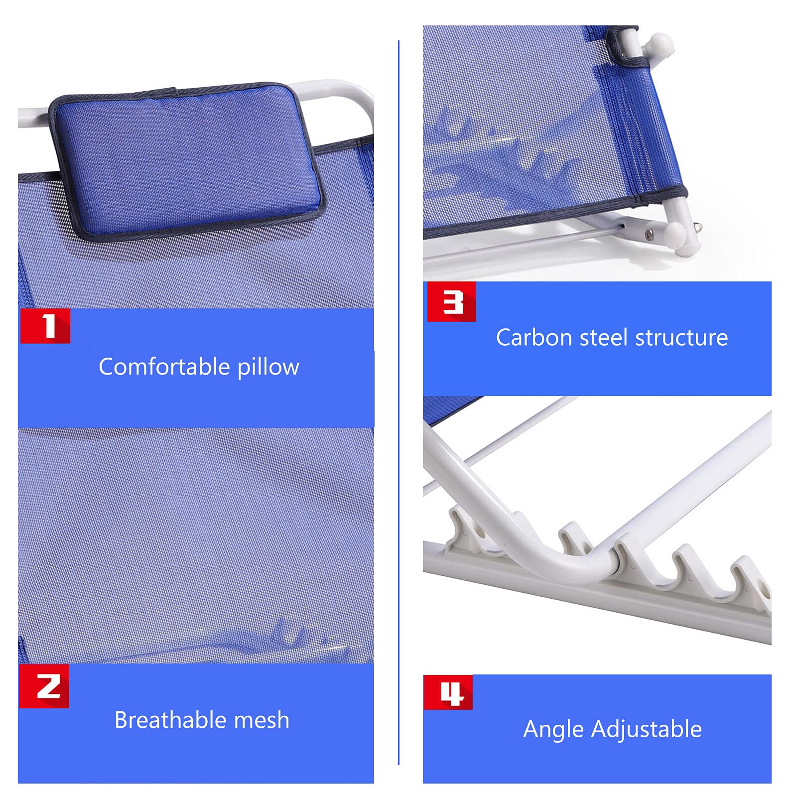 Adjustable Padded Lightweight Back Rest for Beach, Travel, Lounge & Camping - Breathable Fabric Sit-Up Support for Beds (Blue) - Perfect for Relaxing, Reading & Outdoor Activities