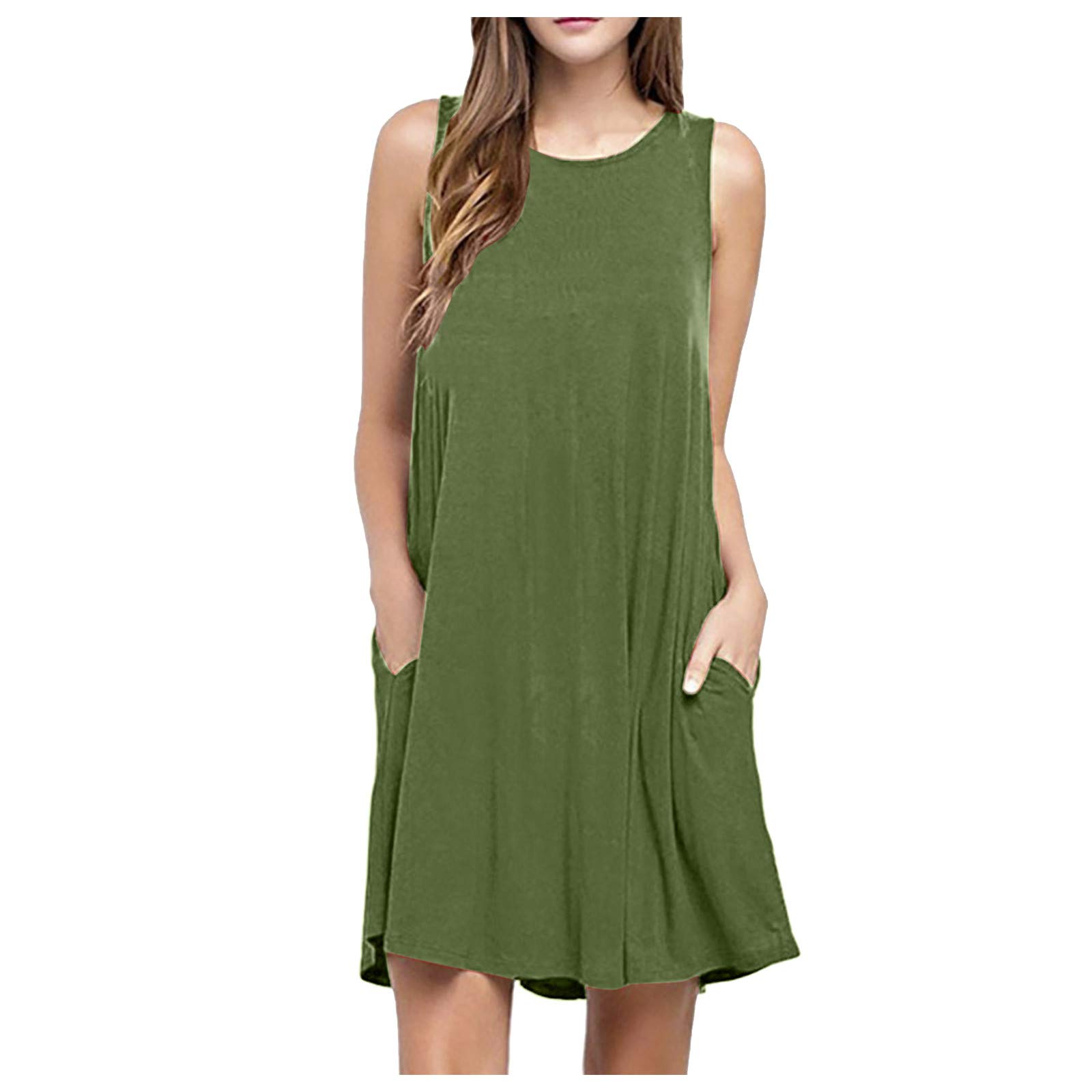 Sexy V-Neck Mini Dress for Women - Sleeveless Party Dress with Pockets, Knee-Length Casual Summer Dress - Perfect for Night Out, Beach Vacation & Date Night