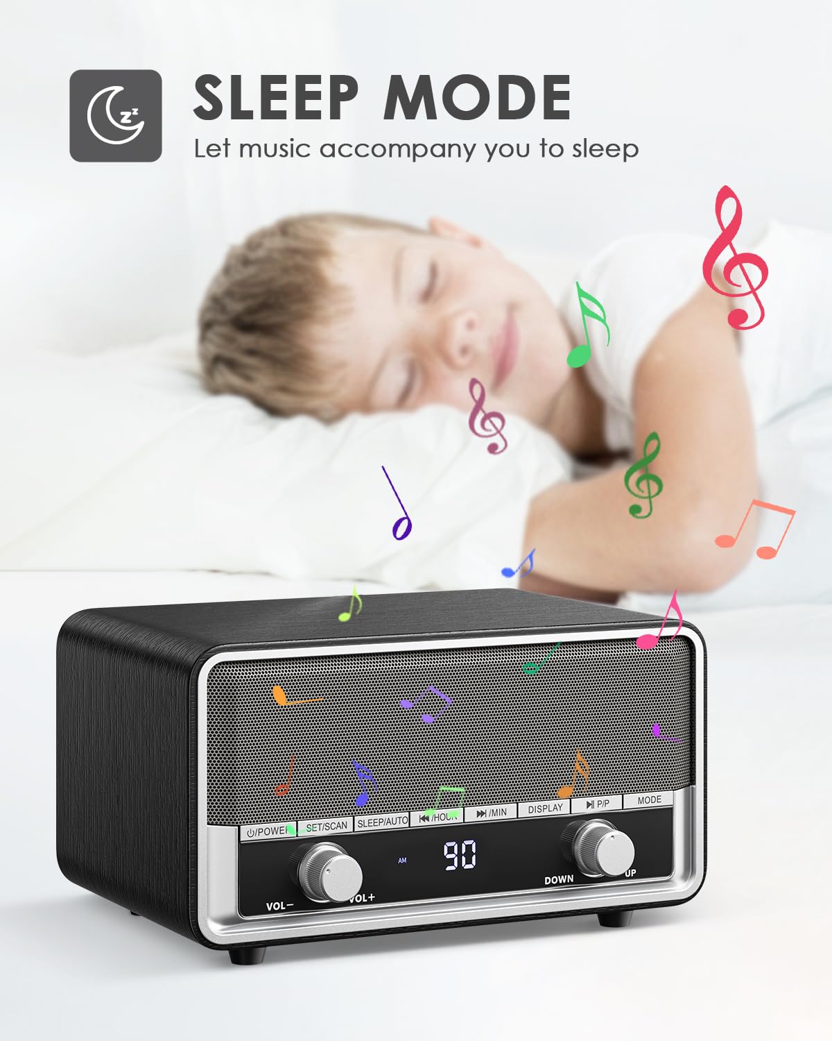**Retro AM/FM Digital Alarm Clock Radio with Bluetooth Speaker - 40 Presets, LCD Display, Wall Plug-in - Perfect for Bedroom, Office & Gifts (Black)**