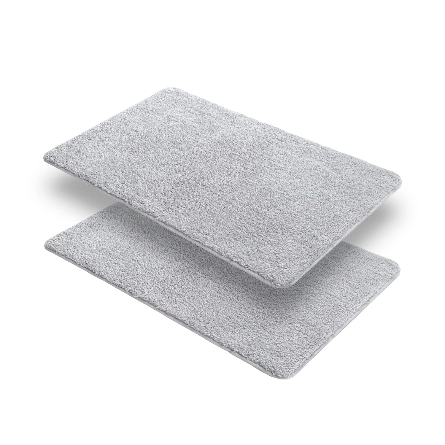 HASAYAKI Soft Chenille Bath Mat - 100% Polyester Microfiber with Non-Slip Latex Backing - Machine Washable Water Absorbent Shag Rug (19.7x31.5 Inches, Light Grey, 2 Pack) - Perfect for Bathroom, Shower & Spa Areas