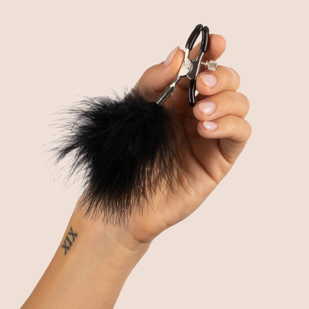 Sex & Mischief Adjustable Feather Nipple Clamps with Thumb Screw - Sensual BDSM Accessories for Couples Play & Adult Intimacy