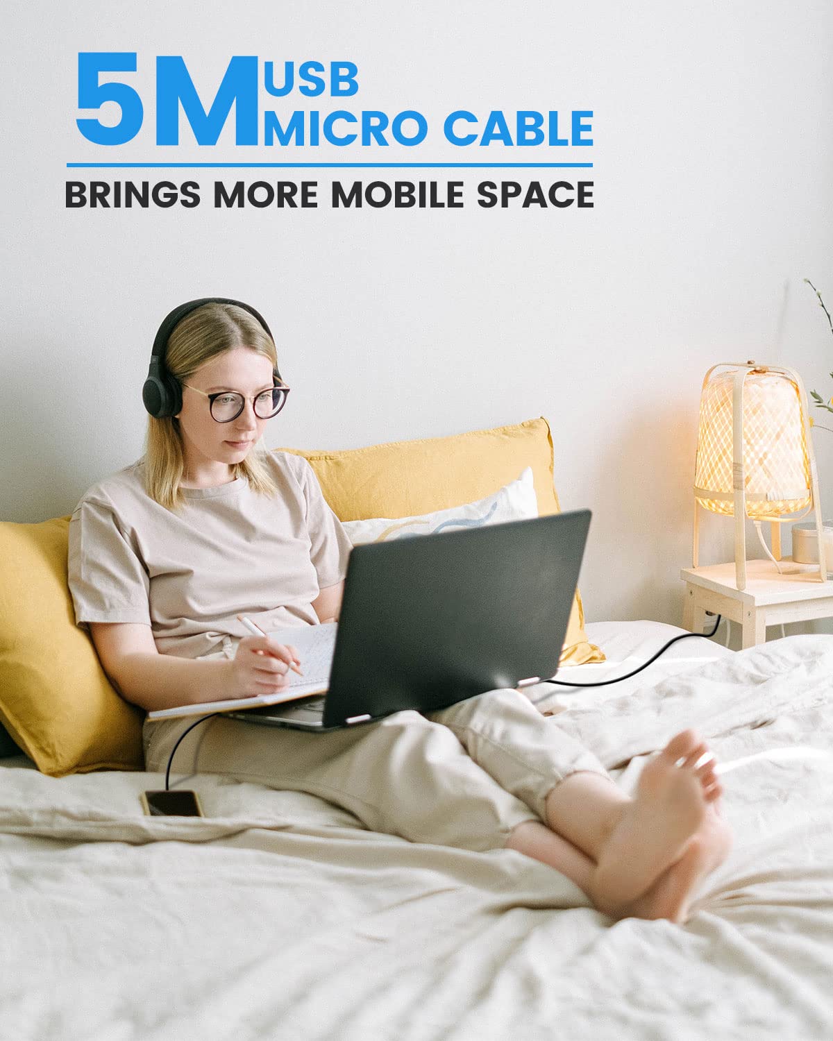 5M Micro USB Cable - Durable Nylon Braided Long Android Charger Cord for Samsung S7/S6/S5, PS4 Controller, Kindle Fire, Sony & HTC Devices | Fast Charging & Data Sync | Perfect for Gaming, Travel & Home Use