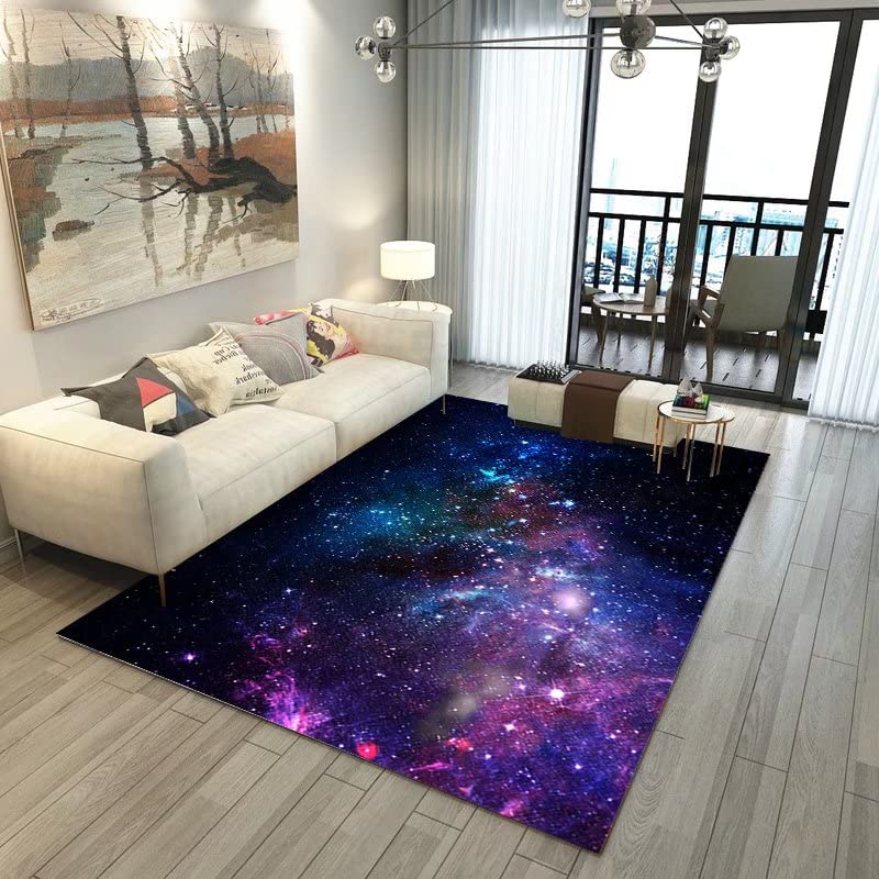 Non-Slip Glitter Galaxy Area Rug - Purple Starry Sky Space Themed Carpet (79x63 Inch) for Bedroom, Living Room, Bathroom Decor | Perfect for Kids Room, Dorm, Home Theater & Cosmic Theme Parties