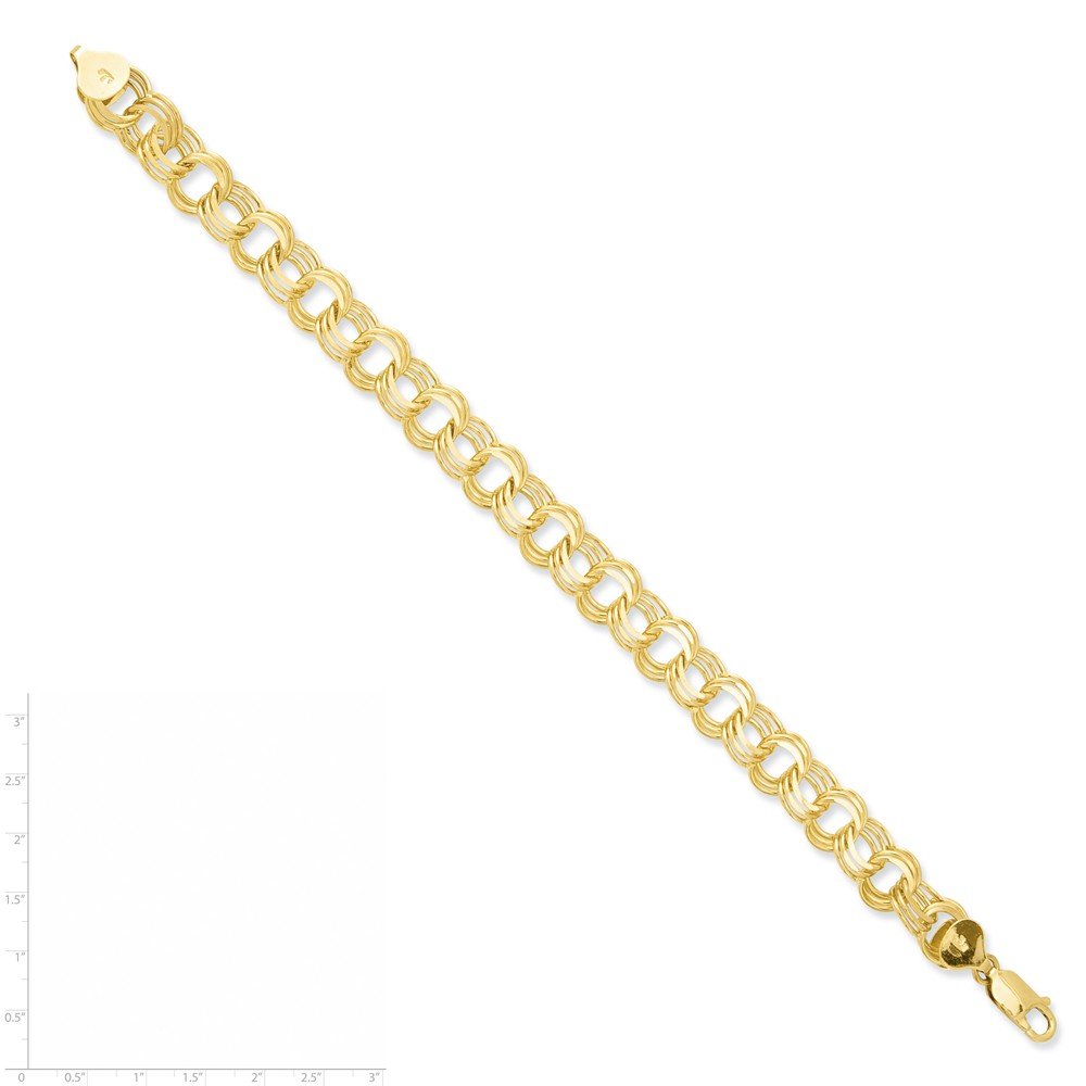 14K Solid Gold Triple Link Charm Bracelet for Women - Elegant & Durable Jewelry Gift for Birthday, Anniversary, or Everyday Wear