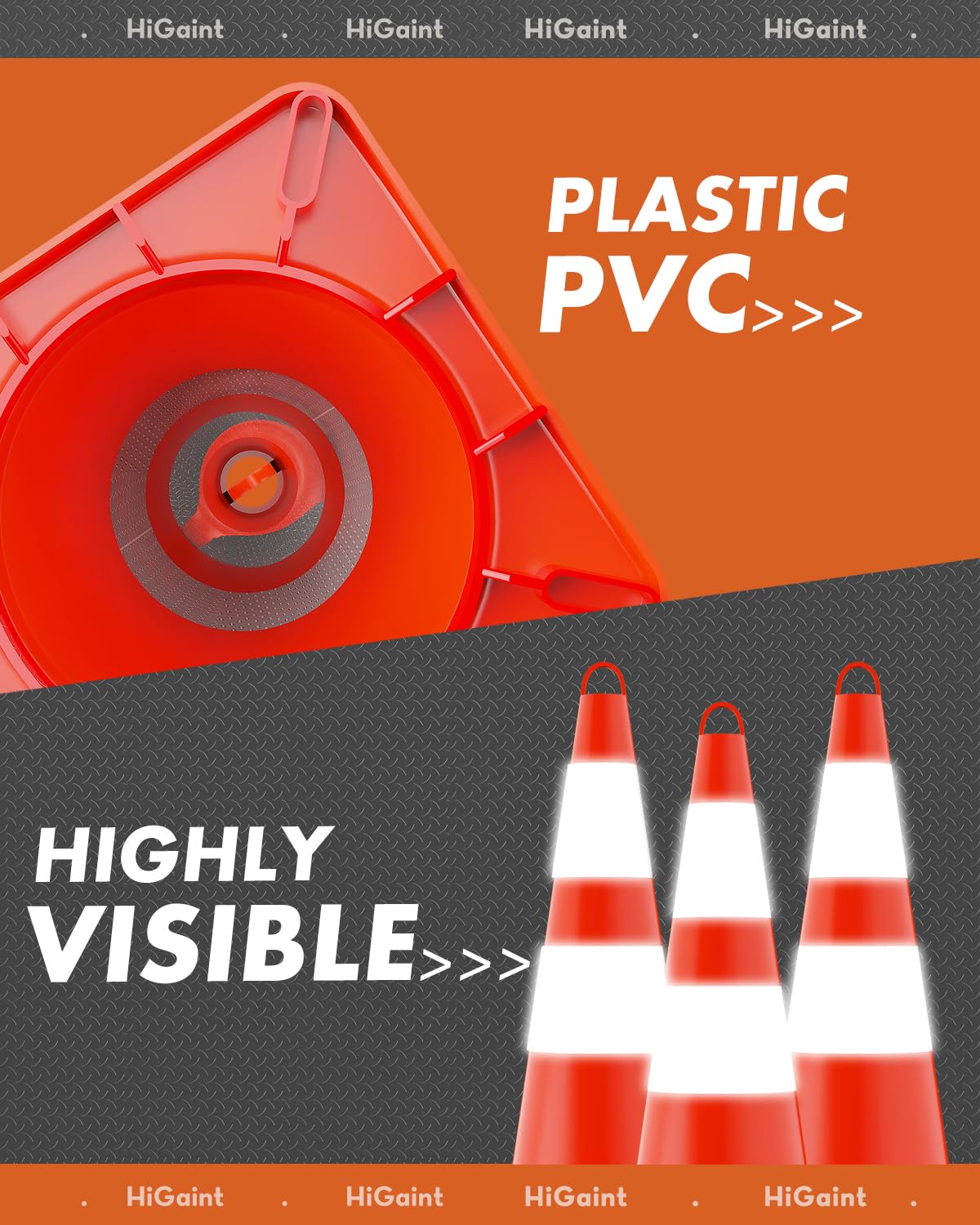 12 Pack HiGiant 28 Inch Reflective Traffic Safety Cones - Heavy Duty Orange PVC Road Cones for Construction, Parking Lots, Driving Training & Sports Events - Perfect for Road Work, School Zones & Emergency Situations