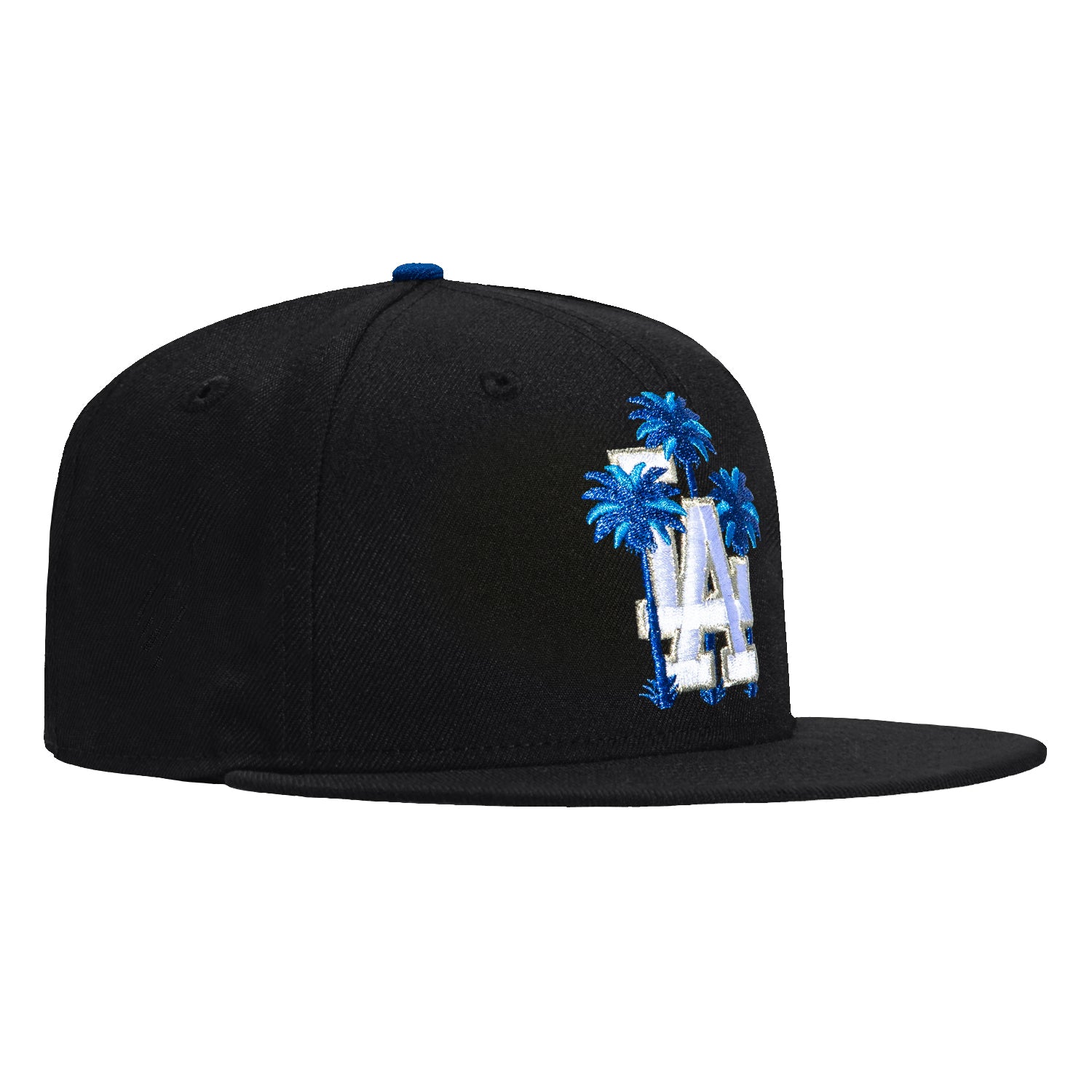 New Era 59Fifty Los Angeles Dodgers Palm Tree Snapback Hat - Black & Royal Blue Baseball Cap for Men & Women - Perfect for Games, Streetwear & Casual Outfits