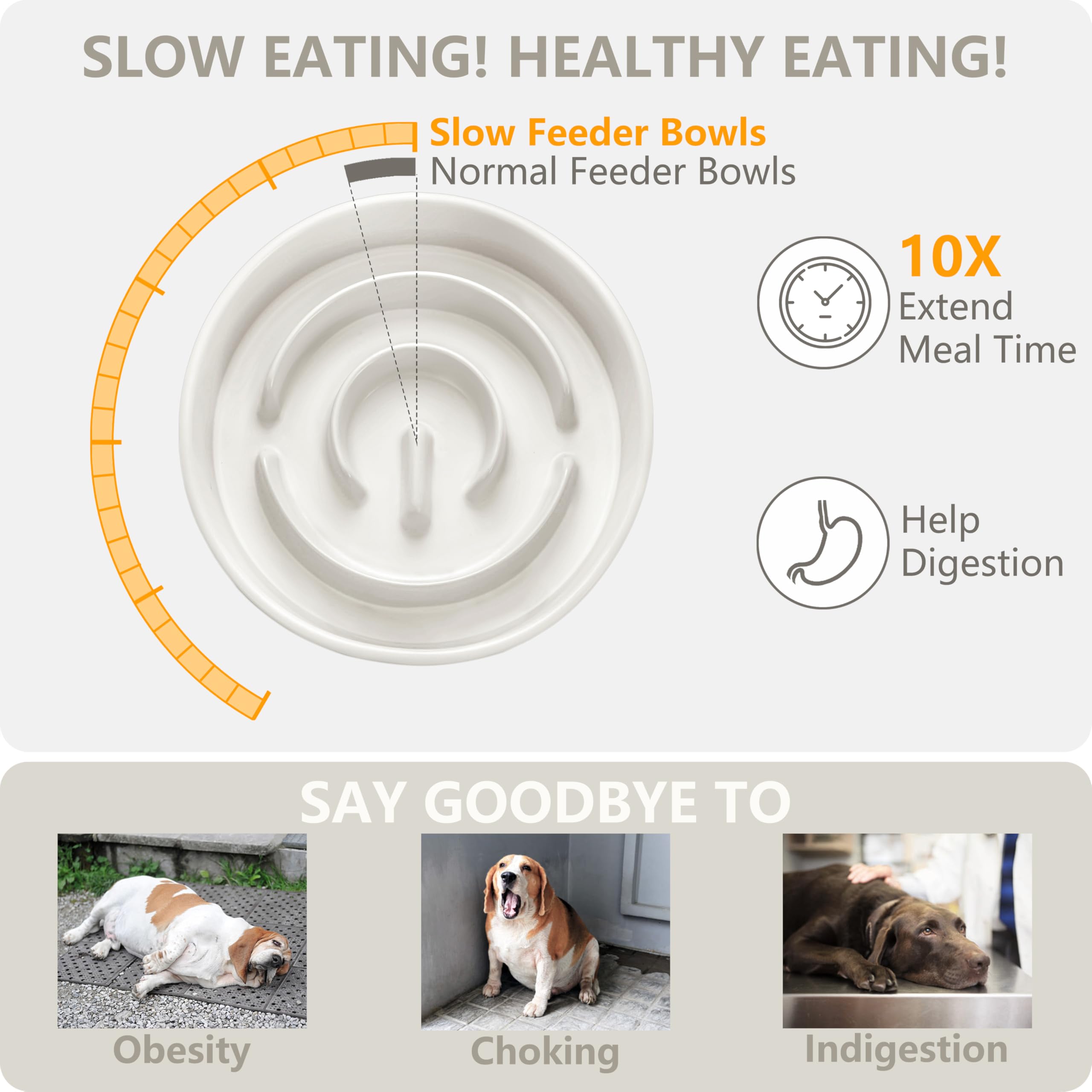 Ceramic Slow Feeder & Elevated Water Bowl Set for Medium & Large Dogs - 30oz Anti-Choke Food Bowl & 70oz Water Dish with Wooden Stand - Perfect for Mealtime & Hydration - Ideal for Fast Eaters & Home Use