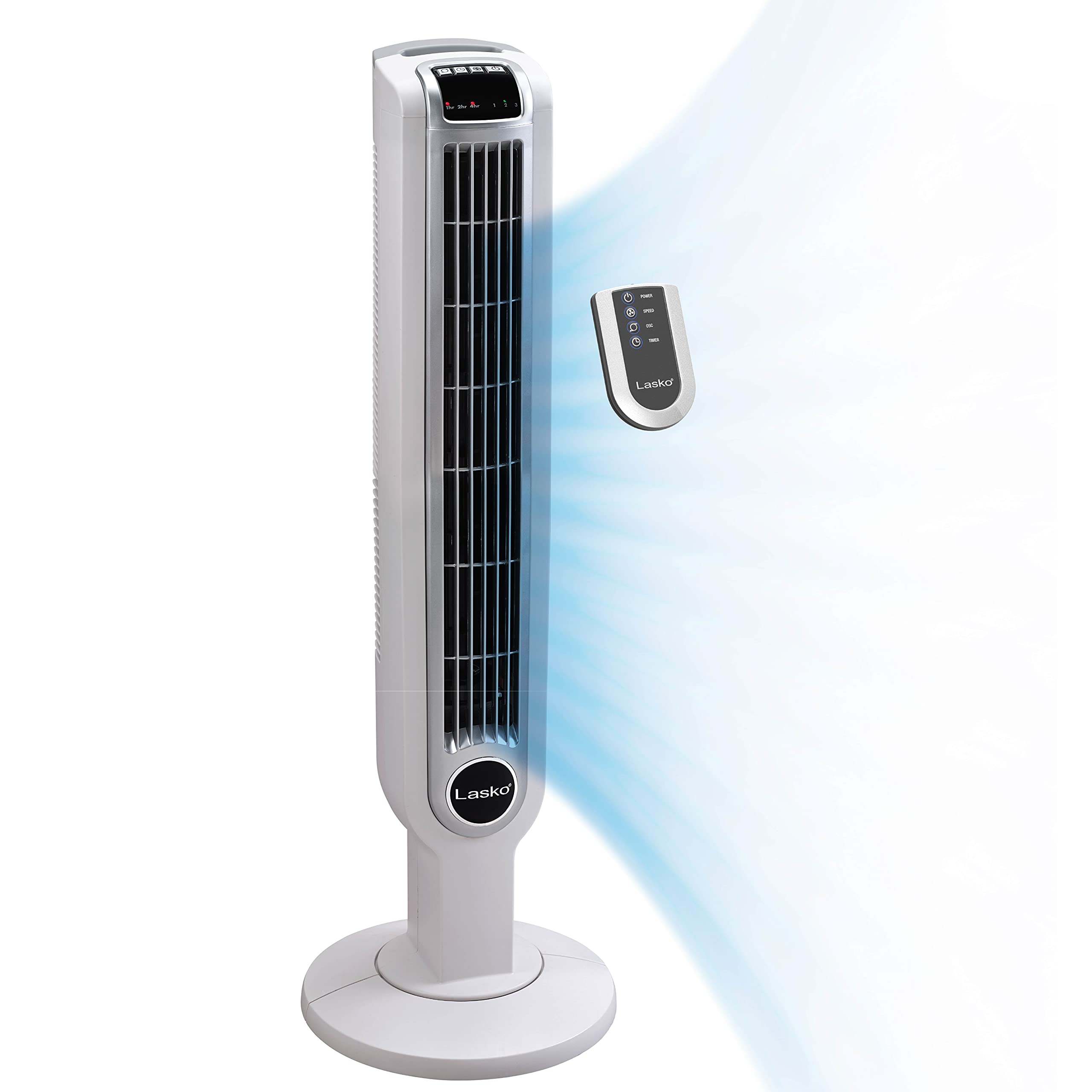 Lasko 36 Inch Tower Fan with Remote Control - 3 Speed Settings, White (Model 2510) - Perfect for Living Room, Bedroom & Office Cooling