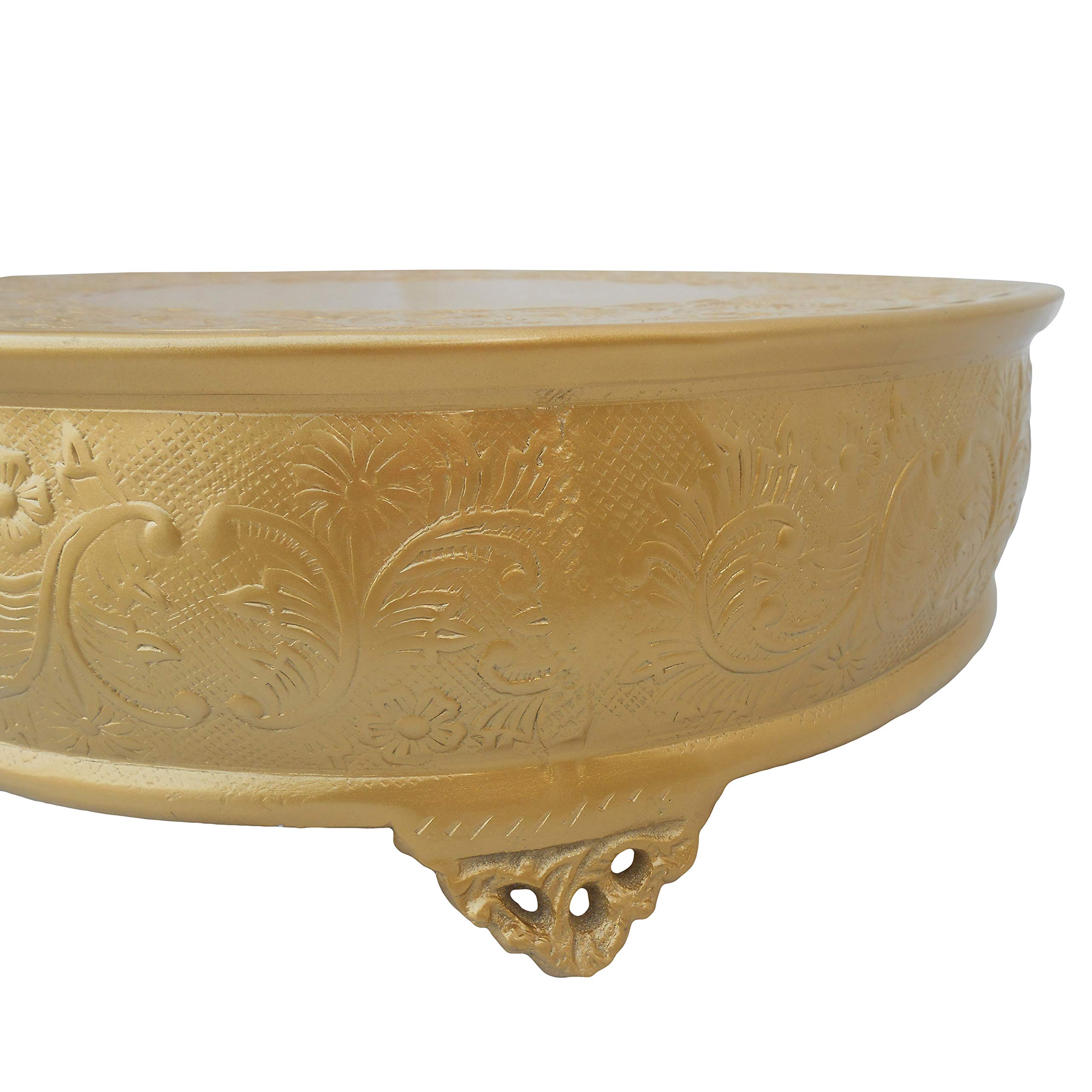 GiftBay 16-Inch Round Gold Wedding Cake Stand - Handcrafted Embossed Metal Tiered Dessert Display for Weddings, Parties & Special Events | Durable & Elegant Cake Pedestal for Anniversary, Birthday Celebrations
