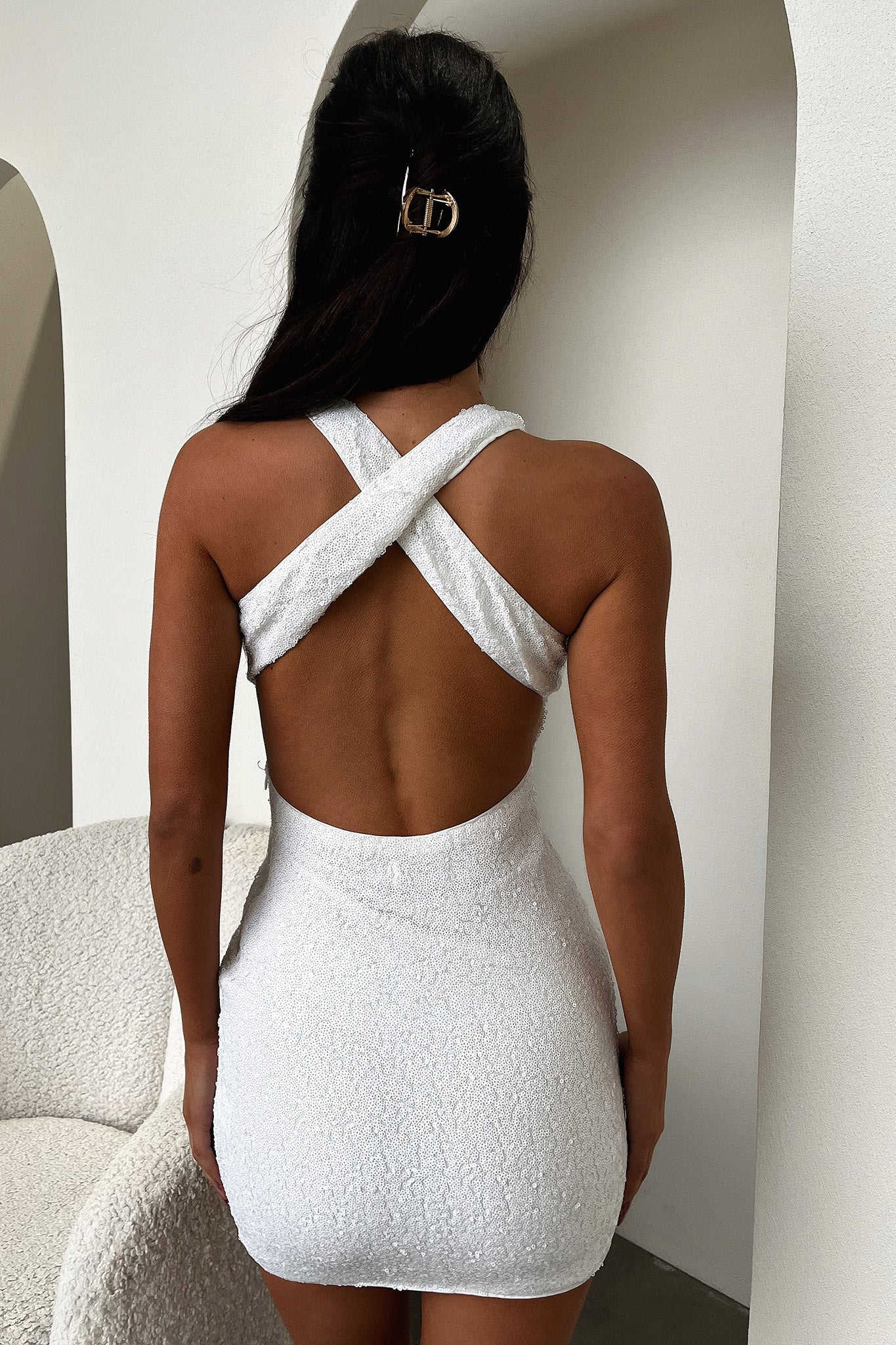 Evanka Sequin Party Dress for Women - Elegant White Sparkly Evening Gown for Prom, Wedding Guest & Special Occasions