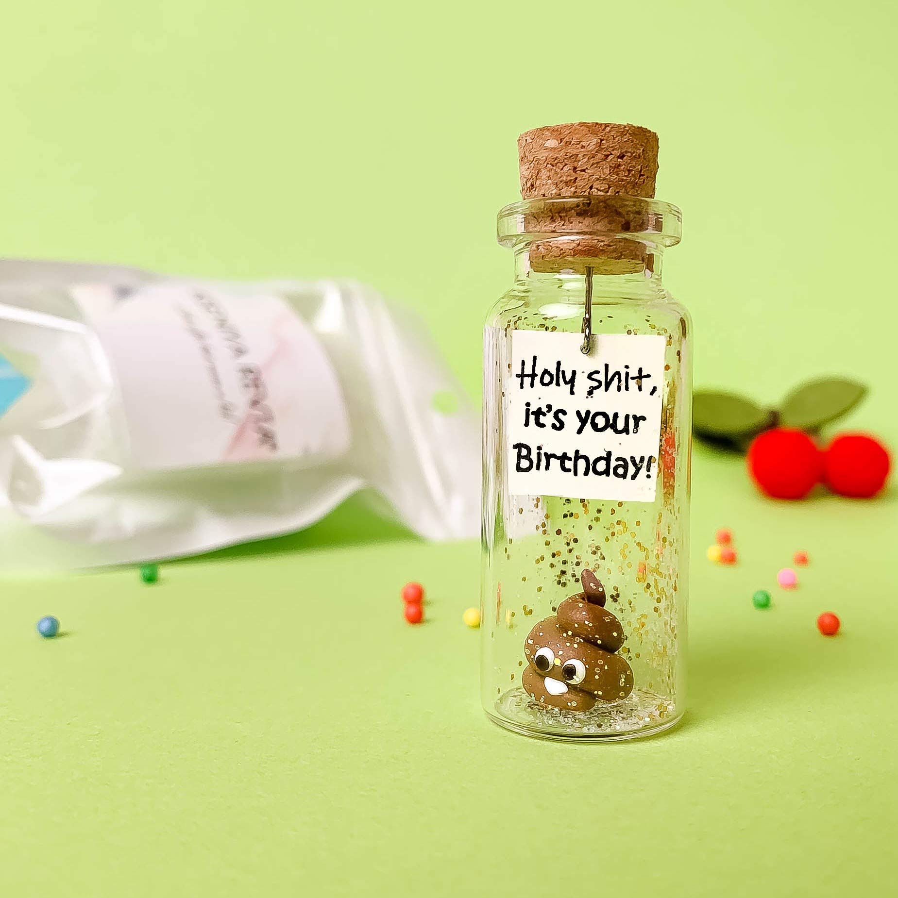 Funny Message in a Bottle Birthday Gift - Unique Classy Present for Men & Women | Cute Decorative Bottle with Brown Poop Design | Perfect for Birthday Parties, Office Gifts & Surprise Celebrations