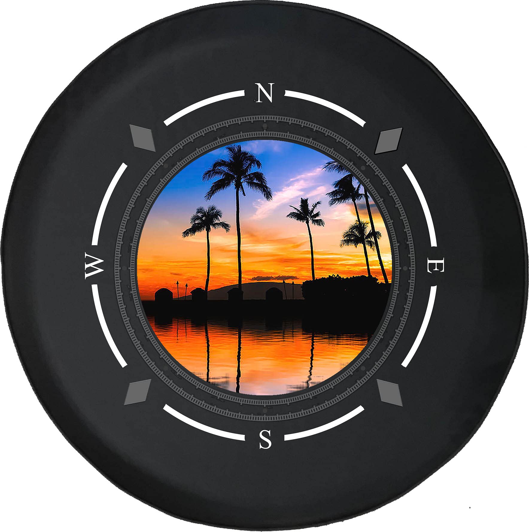 Premium American Unlimited Spare Tire Cover with Compass Design - Tropical Island & Beach Theme - Universal Fit for SUVs, Trailers, RVs & Most Vehicles - Perfect for Road Trips, Camping & Outdoor Adventures