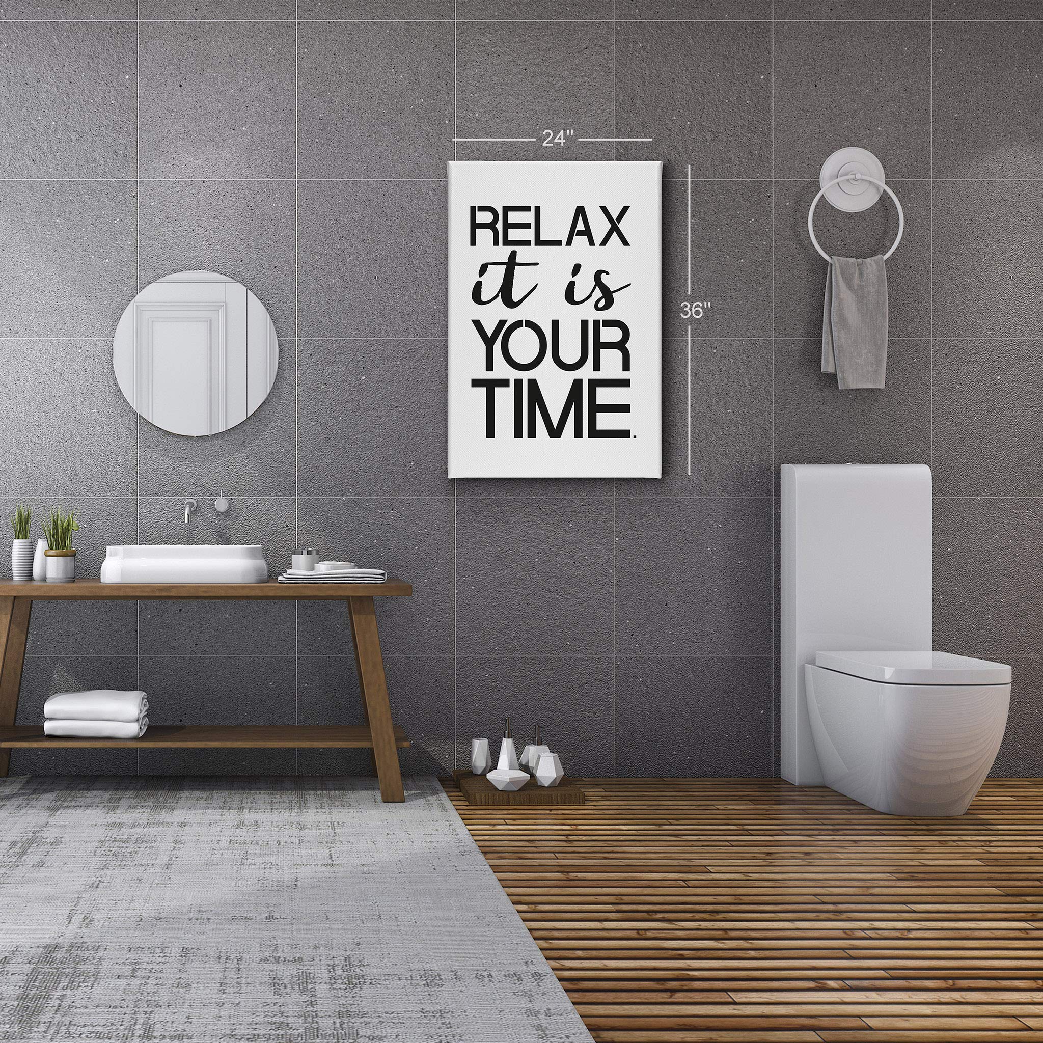 Funny Bathroom Wall Art - 'Relax It's Your Time' Canvas Print - 40x30 Inch Ready to Hang Bathroom Decor - Made in USA - Perfect for Powder Room, Guest Bathroom & Home Decoration