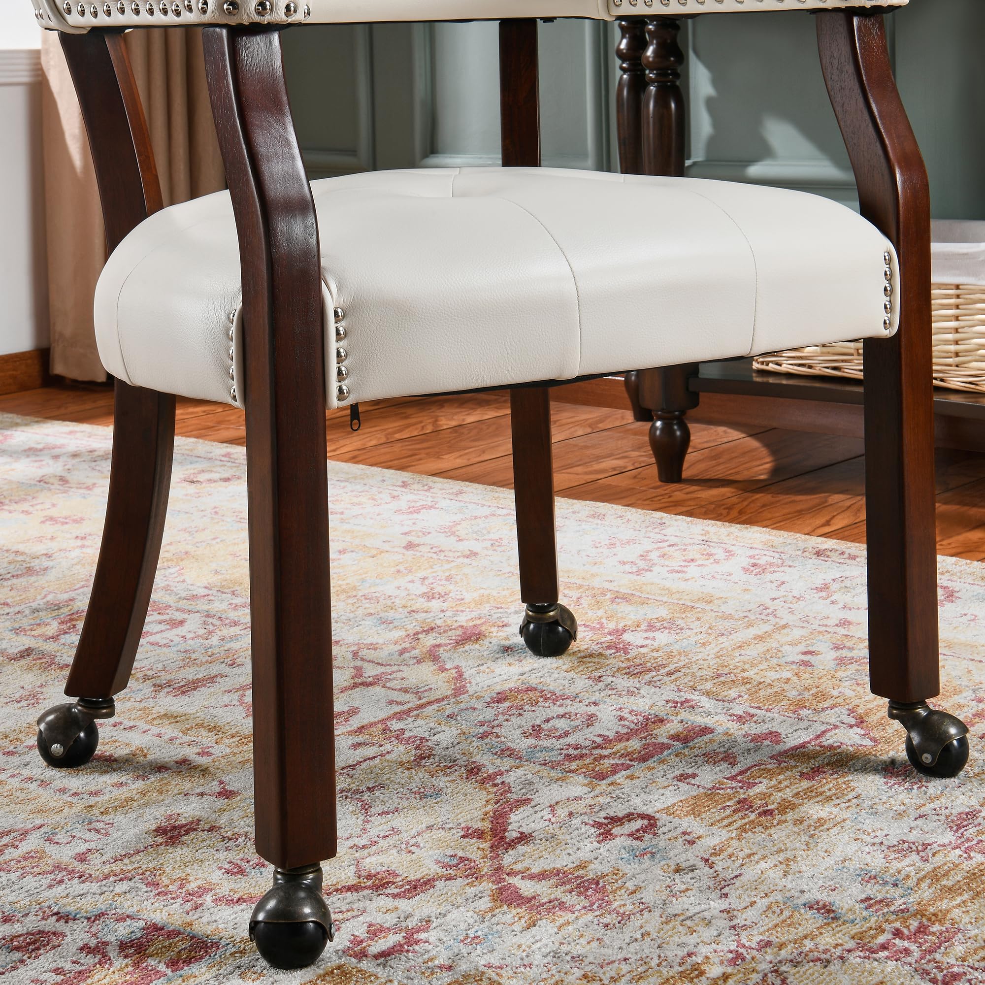 White High Back Dining Chair with Casters - Rolling Kitchen Table Chair for Dinette Sets, Poker Chairs & Office Use - 1533WT